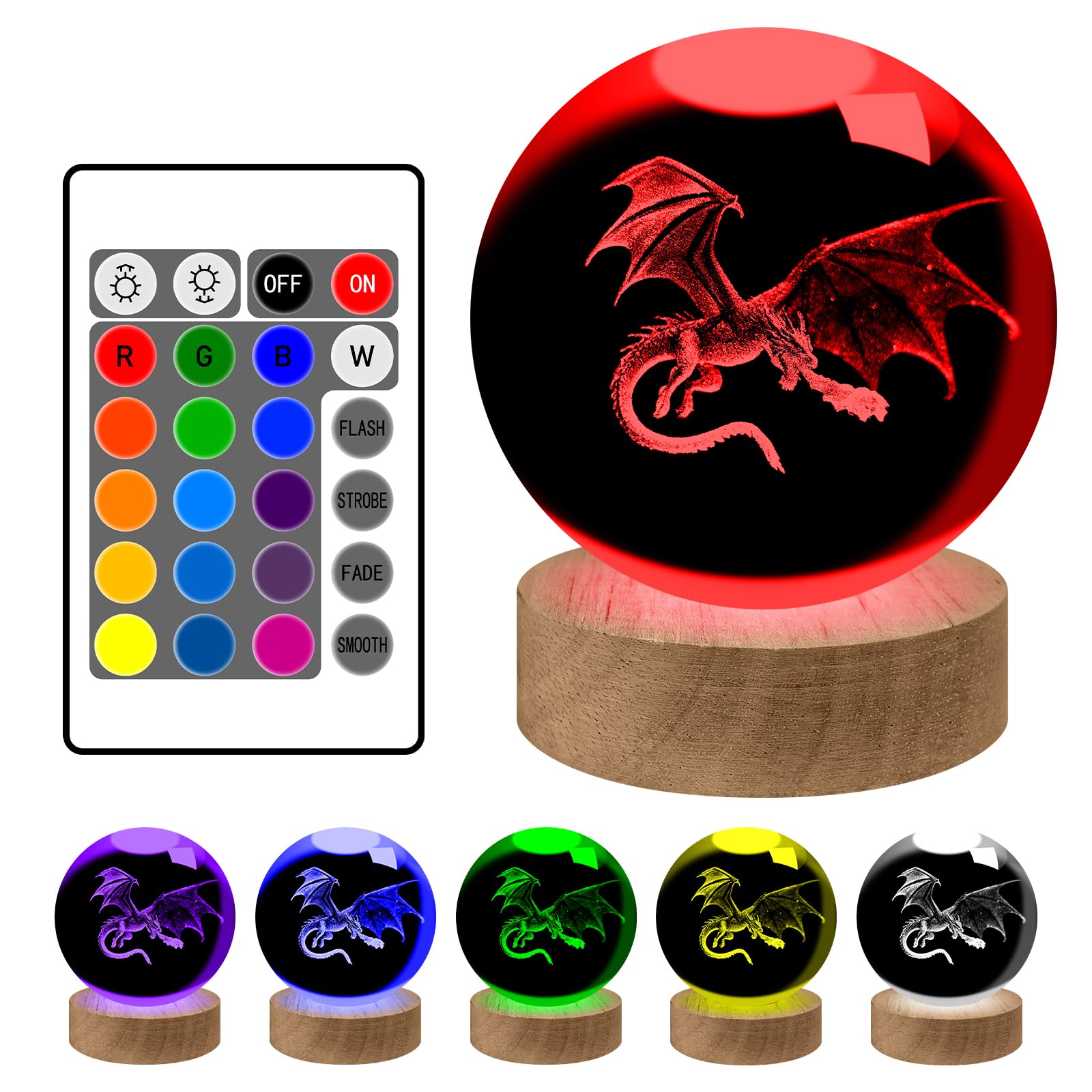 YATOSEEN 3D Dragon Night Light, K9 Crystal Model, 3D Engraved Dragon Crystal Ball with LED Light Base, Gift for Kids, Couples, Birthdays & Festivals
