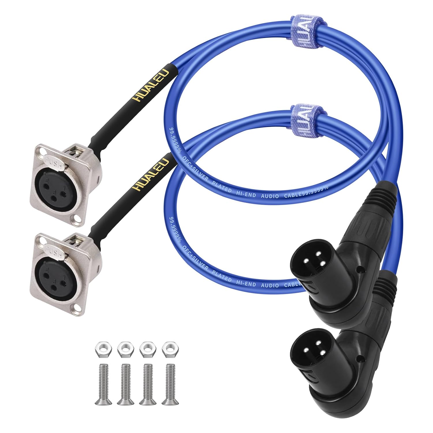 2FT Right Angle 3pin Male XLR Pass Through Cable,D-Type XLR F to M Patch Panel,Floor Box Balance Audio Cable- No Solder for Pro Audio Installations-20AWG Silver-Plated Copper Conductor-2Pack