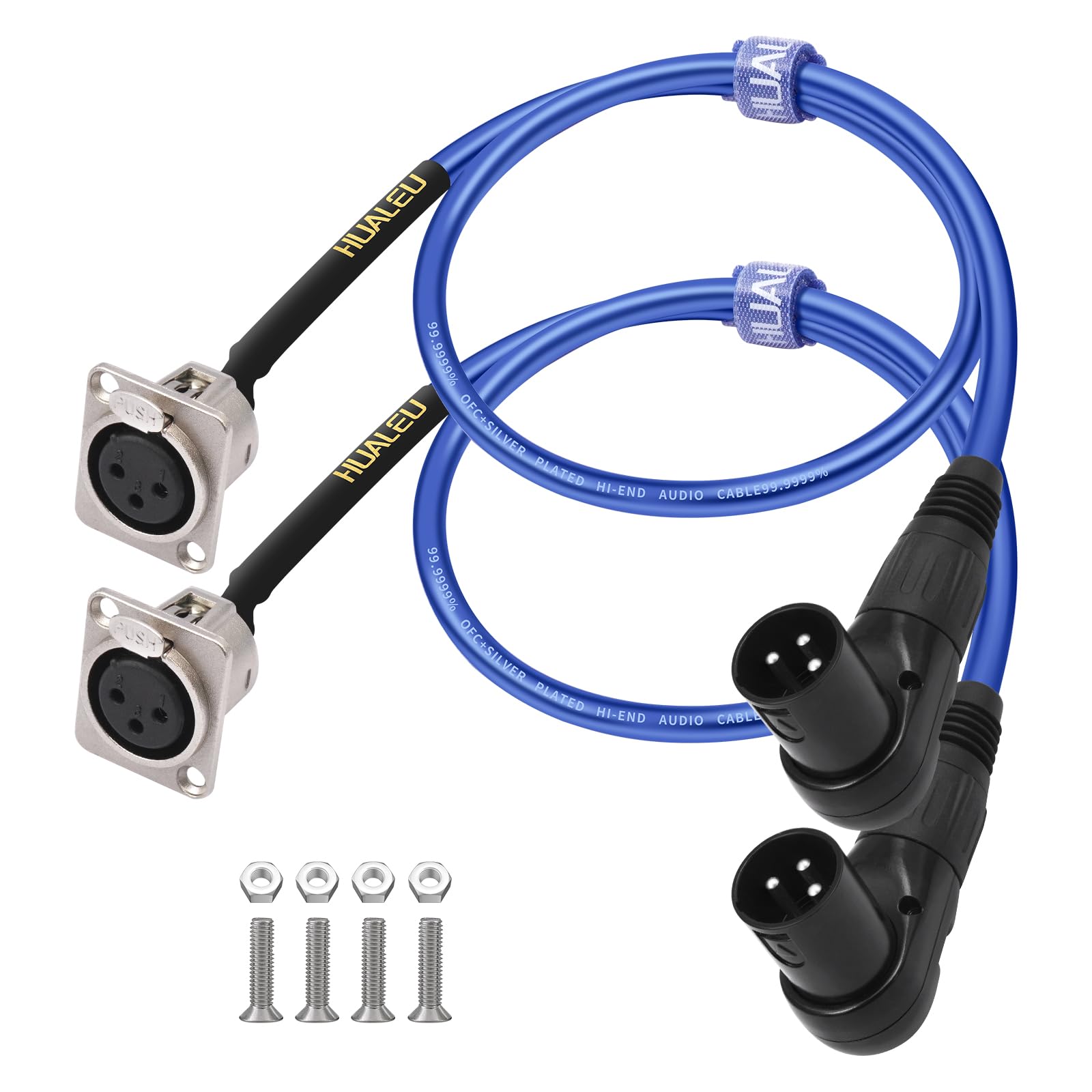 Cable XLR macho de 3 pines en ángulo recto de 2 pies, panel de conexión XLR F a M, cable de audio de equilibrio de caja de suelo, sin soldadura para instalaciones de audio profesional