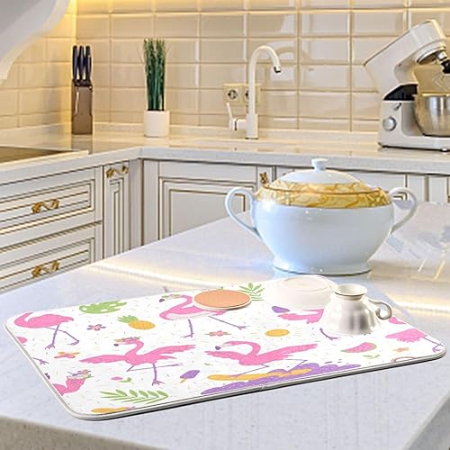 Miniatura 6 de Alfombrilla de secado de platos Pink Flamingos para encimera de cocina, 18 x 24 pulgadas, almohadilla de secado ultra absorbente, accesorios de