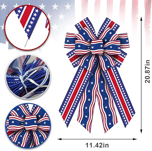 Miniatura 7 de Threetols Arcos patrióticos grandes para corona, lazos patrióticos para corona del día del trabajo, lazos de arpillera para el día de los veteranos,