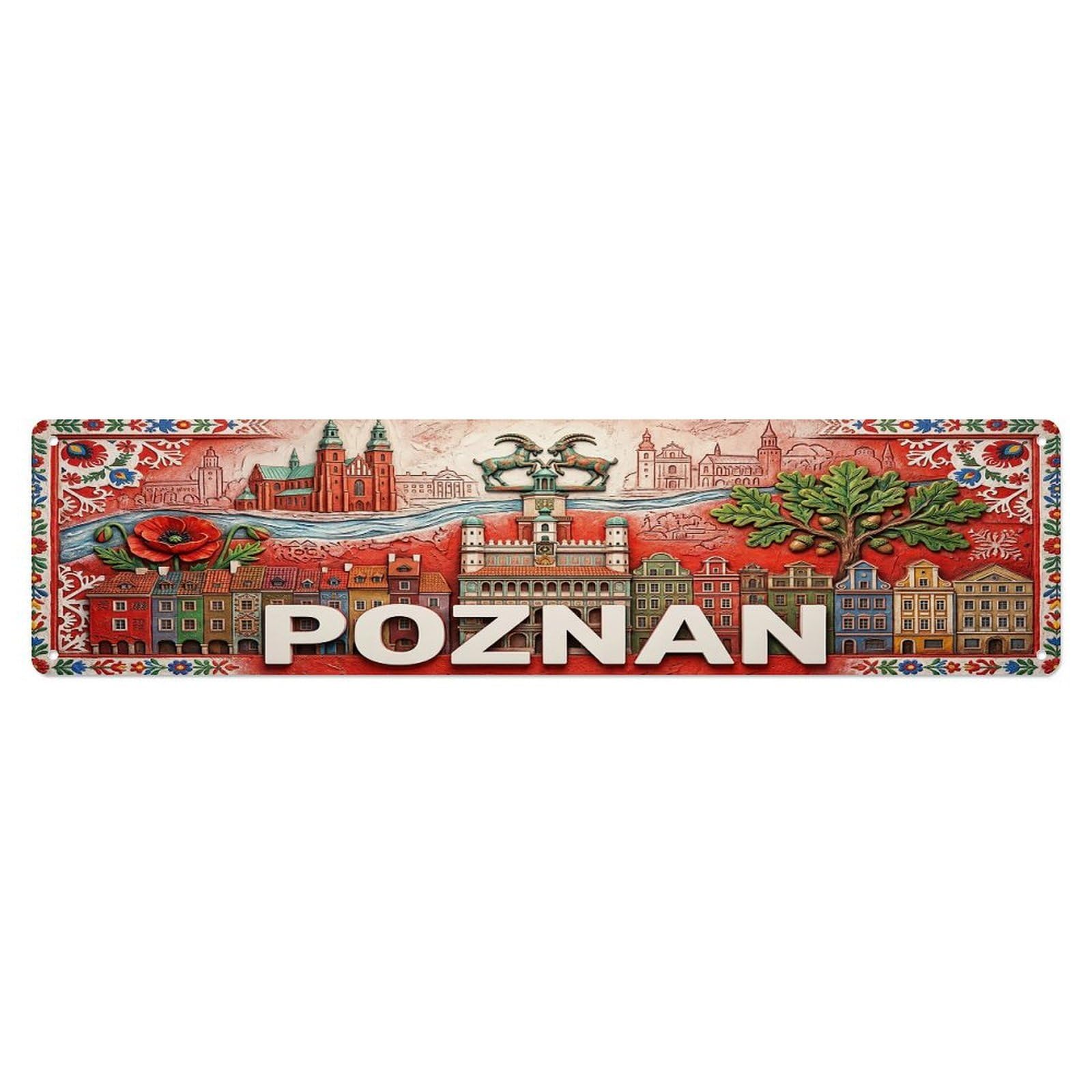 Cwbufd Vintage Style Vintage Poznan Poland Flag Pattern Vintage Metal Tin Sign Plaque Wall Decor For Cafe, Club Bar, Office, Garden Metal Poster 4X16inch