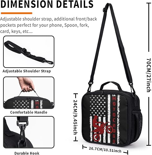Miniatura 2 de Bolsas de almuerzo aisladas con bandera estadounidense para mujereshombres, lonchera de motocross para niños y niñas, lonchera portátil reutilizable