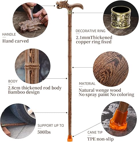 Miniatura 5 de ispuoocti Wooden Cane Natural Wood WalkingCane Ergonomic Walking Cane for Men and Women Hand Carved Walking Stick for Seniors High Supports Light