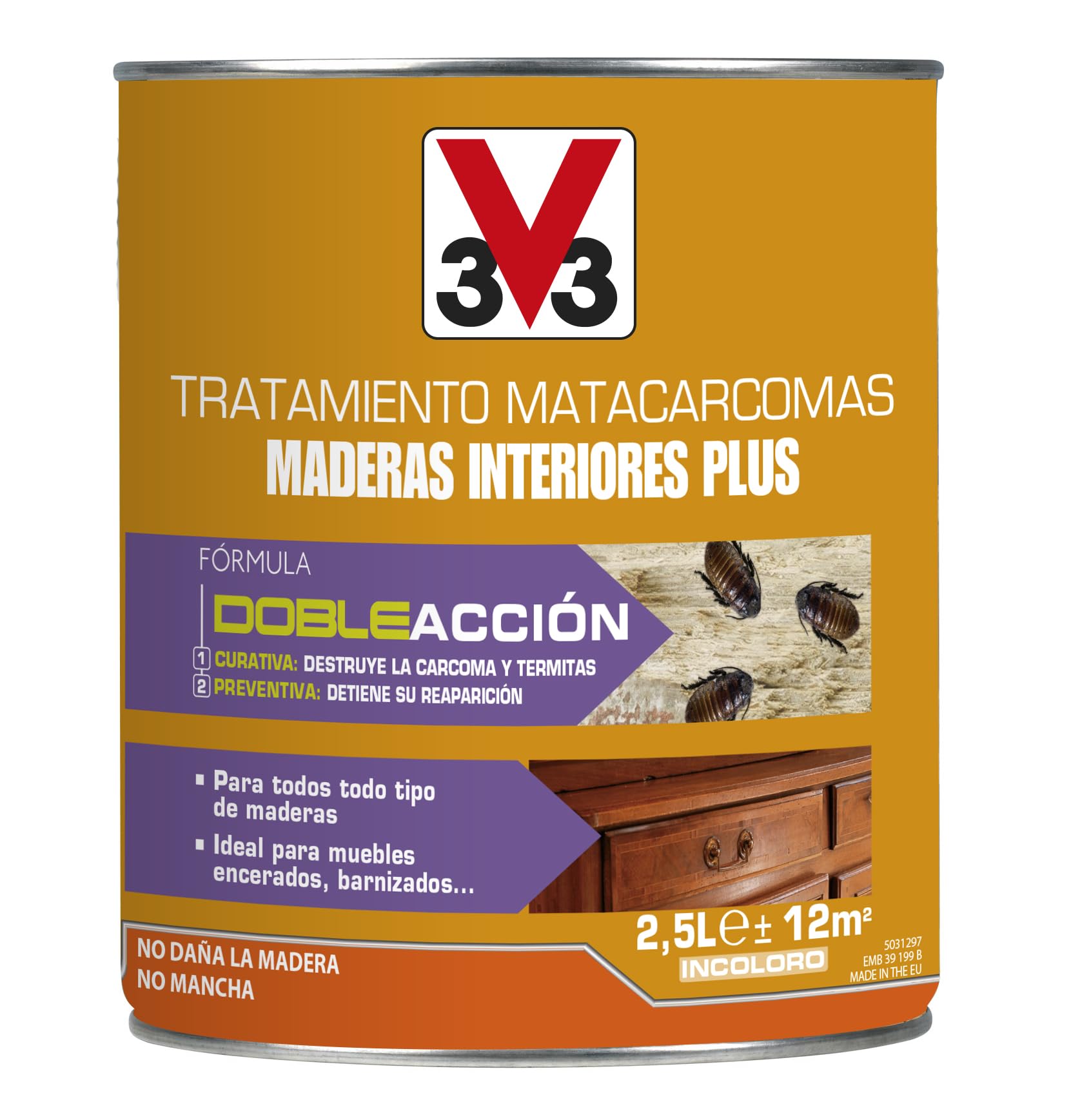 V33 Tratamiento Matacarcomas Maderas Interior Plus Incoloro 2,5L