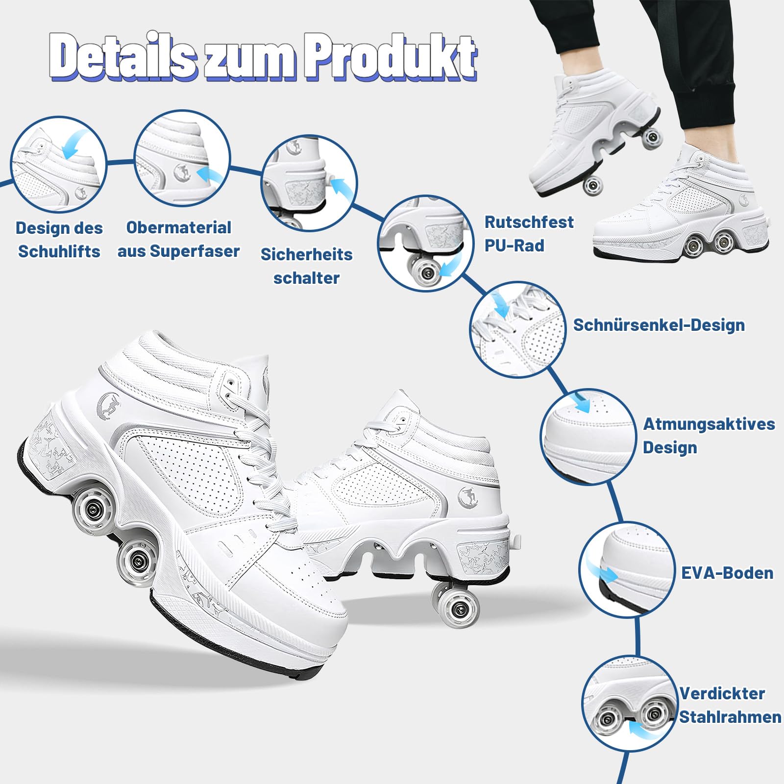 TOME. SKATES Scarpe con Rotelle per bambine, Pattini a Rotelle per bambini e Sneakers 2 in 1, Pattini a 4 Ruote deformati per bambino come regali di Natale e compleanno