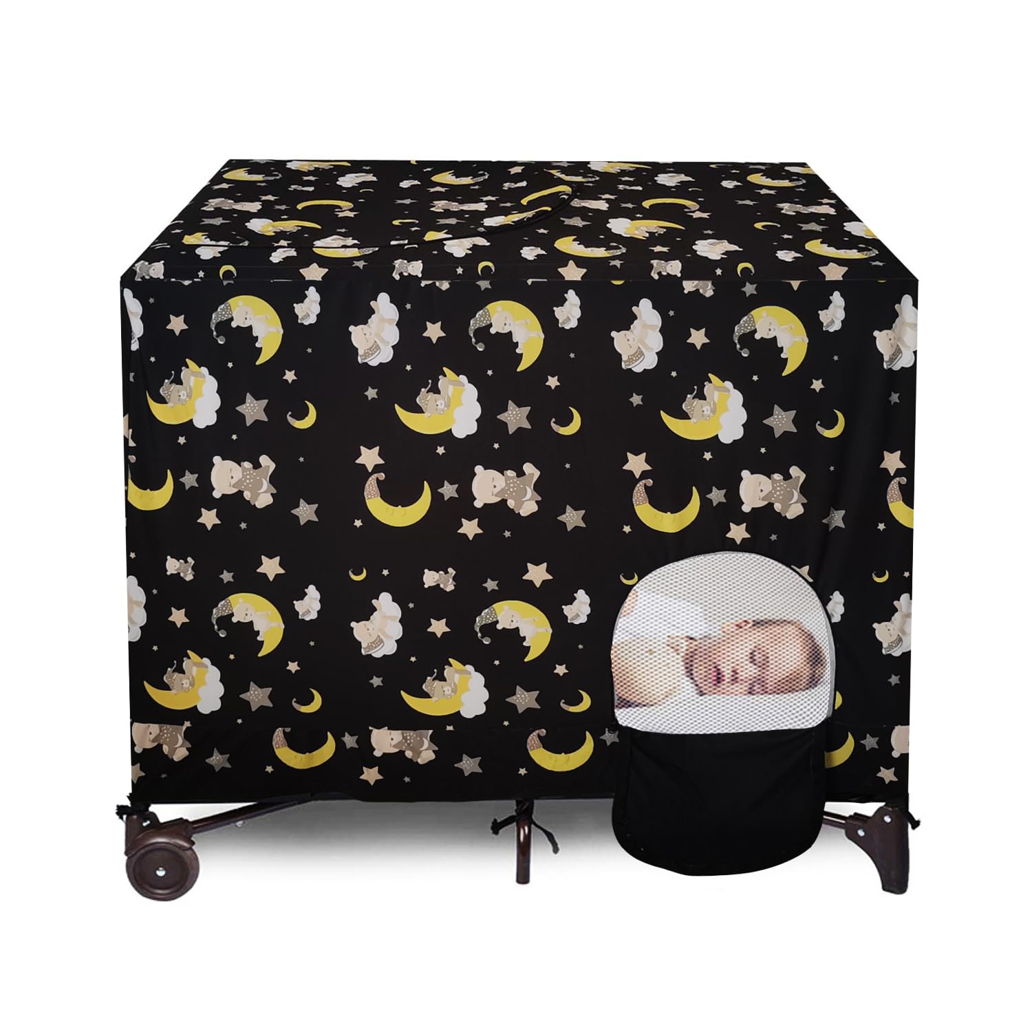 Crib Tent Cover, Pack N Play Blackout Covers, Breathable Portable Travel Crib Shades, Baby Crib Canopy Cover for Indoor & Outdoor (Goodnight)