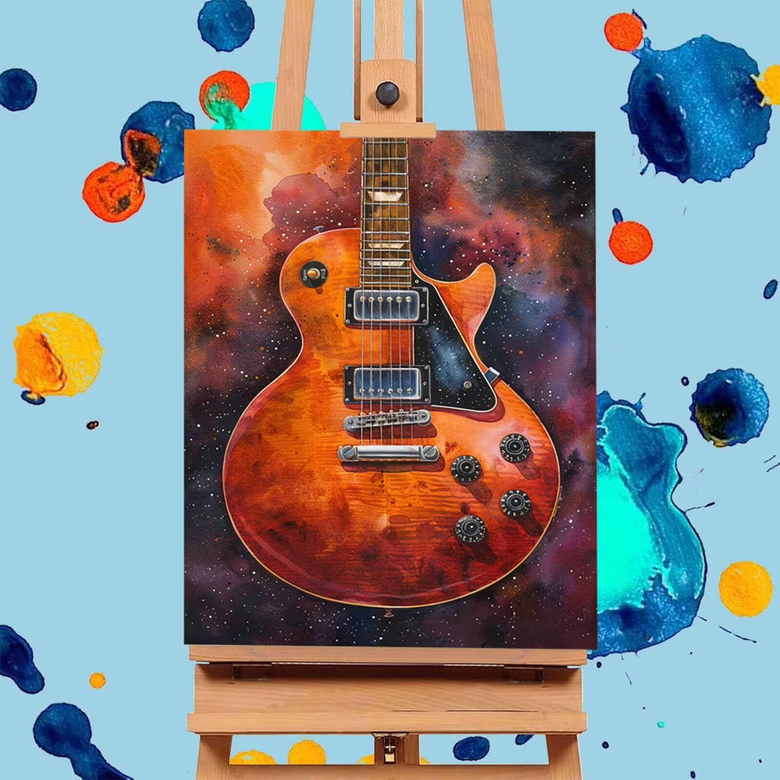 Malowanie gitarą dla dorosłych, malowanie według numerów dla dorosłych gwiaździste niebo, DIY kreatywne hobby dla dorosłych, malowanie według numerów dla dorosłych pędzlami i akrylem, dekoracja domu