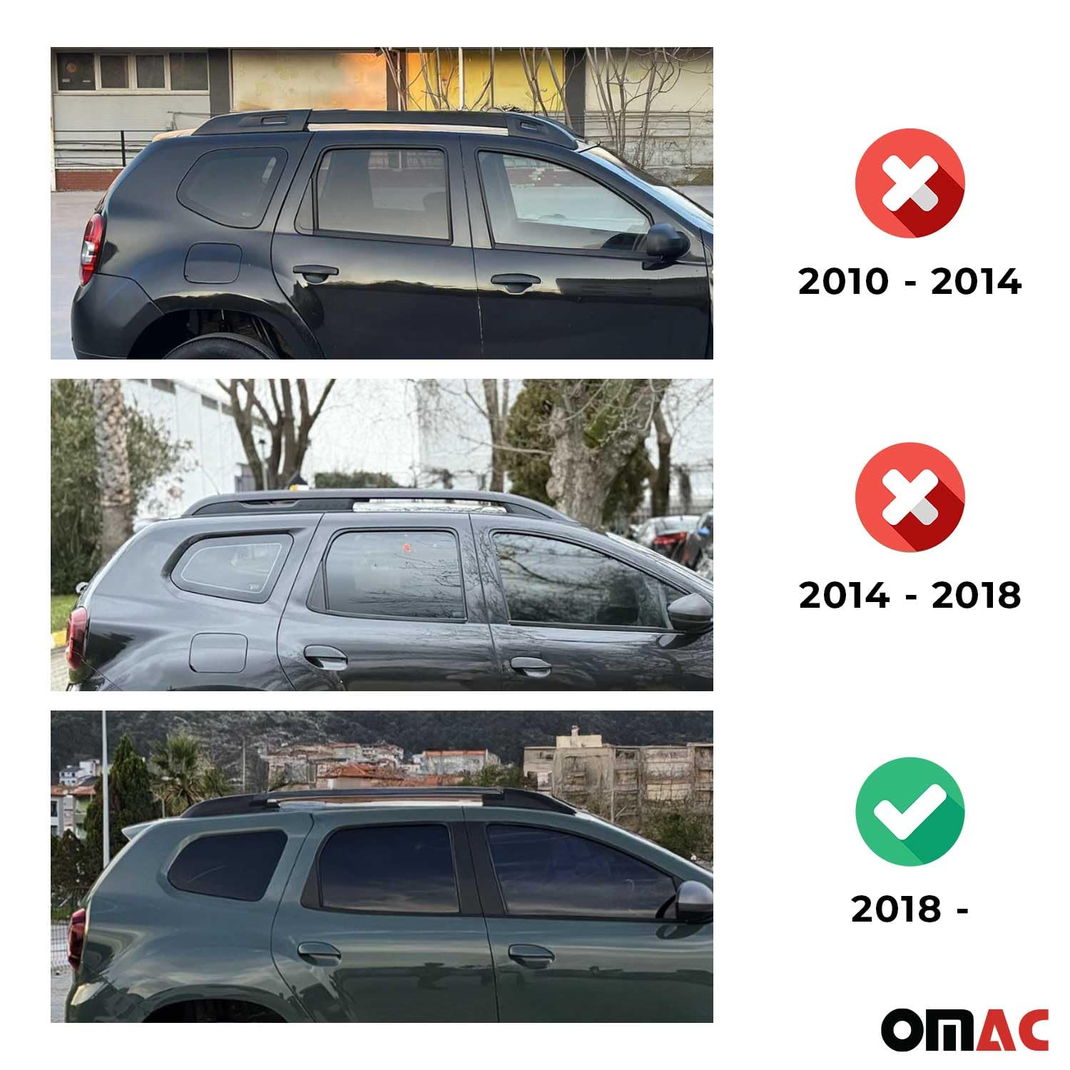 OMAC Aluminium Dachträger Querträger für Dacia Duster mk2 2018-2021 Pre-FL – Max. 75 kg – 2 Stangen Schwarz