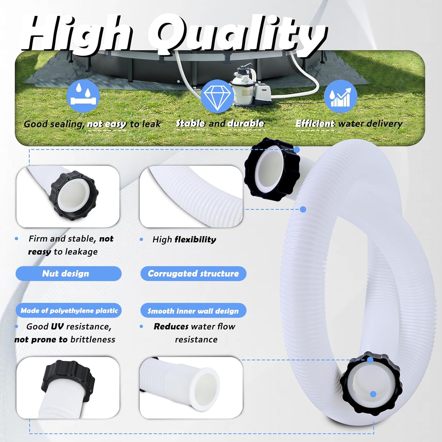 1.5" Pool Pump Hose & Adapter Connector Compatible with Intex Pump Sand Filters & Saltwater Systems, 29060E Pool Hose Fit for Coleman Above Ground Pools Parts 59" Long