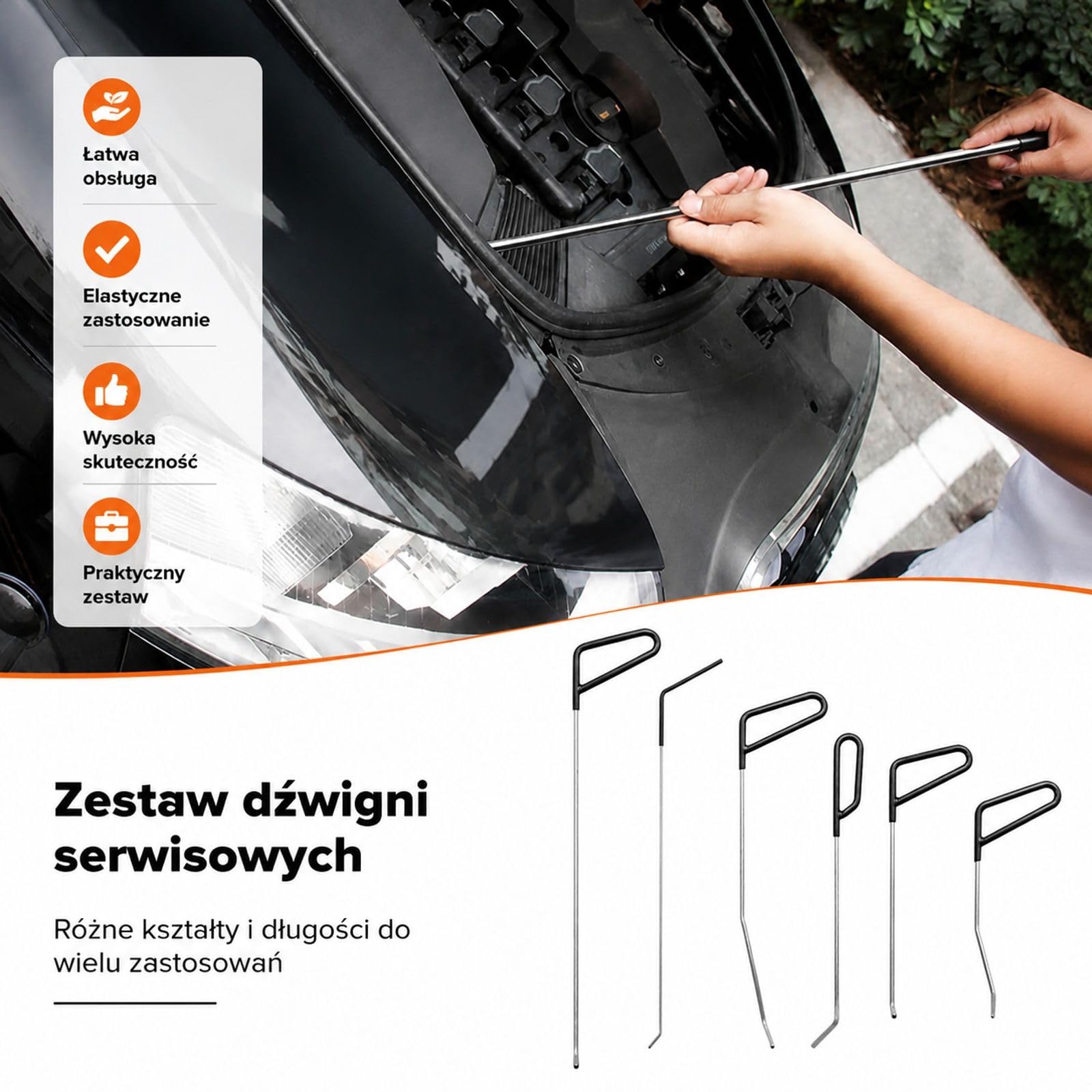 21-częściowy zestaw do usuwania wgniotów ze stali nierdzewnej, bez lakierowania, z prętami, po gradzie