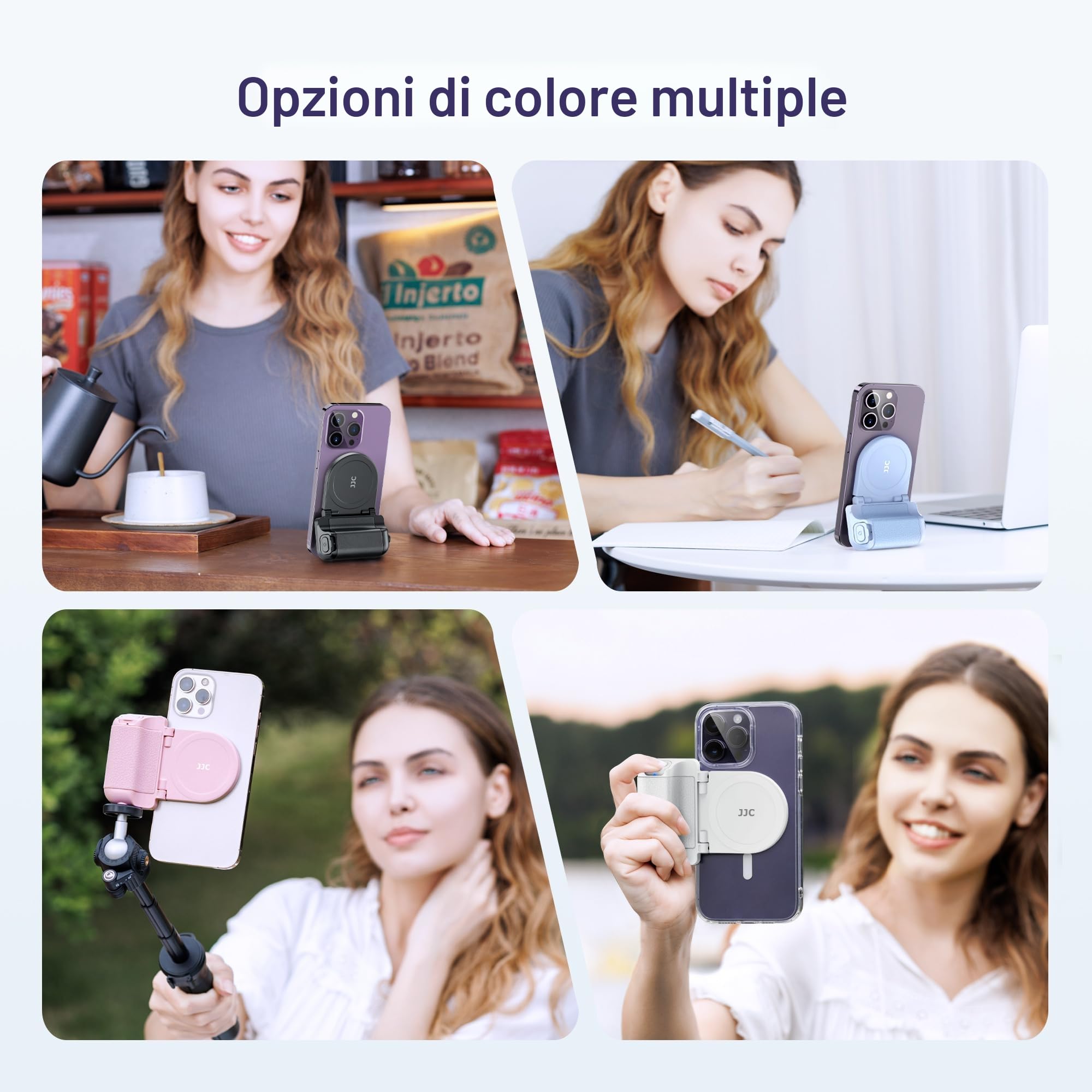 JJC Magnetico Impugnatura magnetica per cellulare con telecomando Bluetooth per iPhone 17 16 15 14 13 e smartphone Android, supporto per telefono e treppiede, colore: Nero