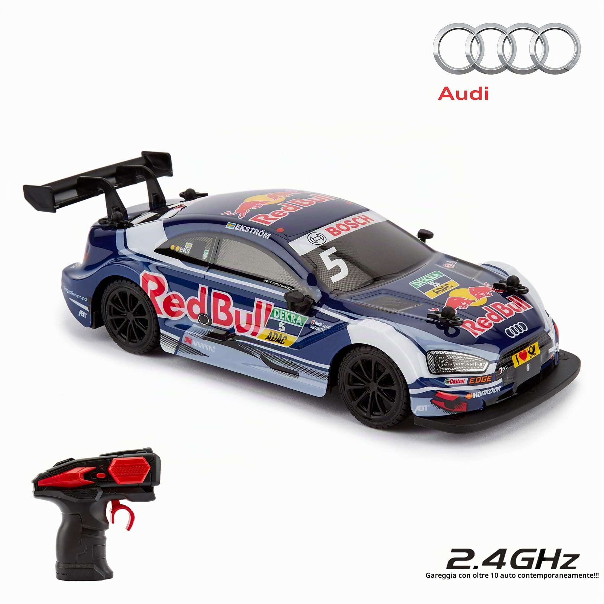 CMJ RC Cars Auto AUDI RS5 DTM con licenza ufficiale Telecomando Scala 1:24 2.4 Ghz Blu/Rosso Toro