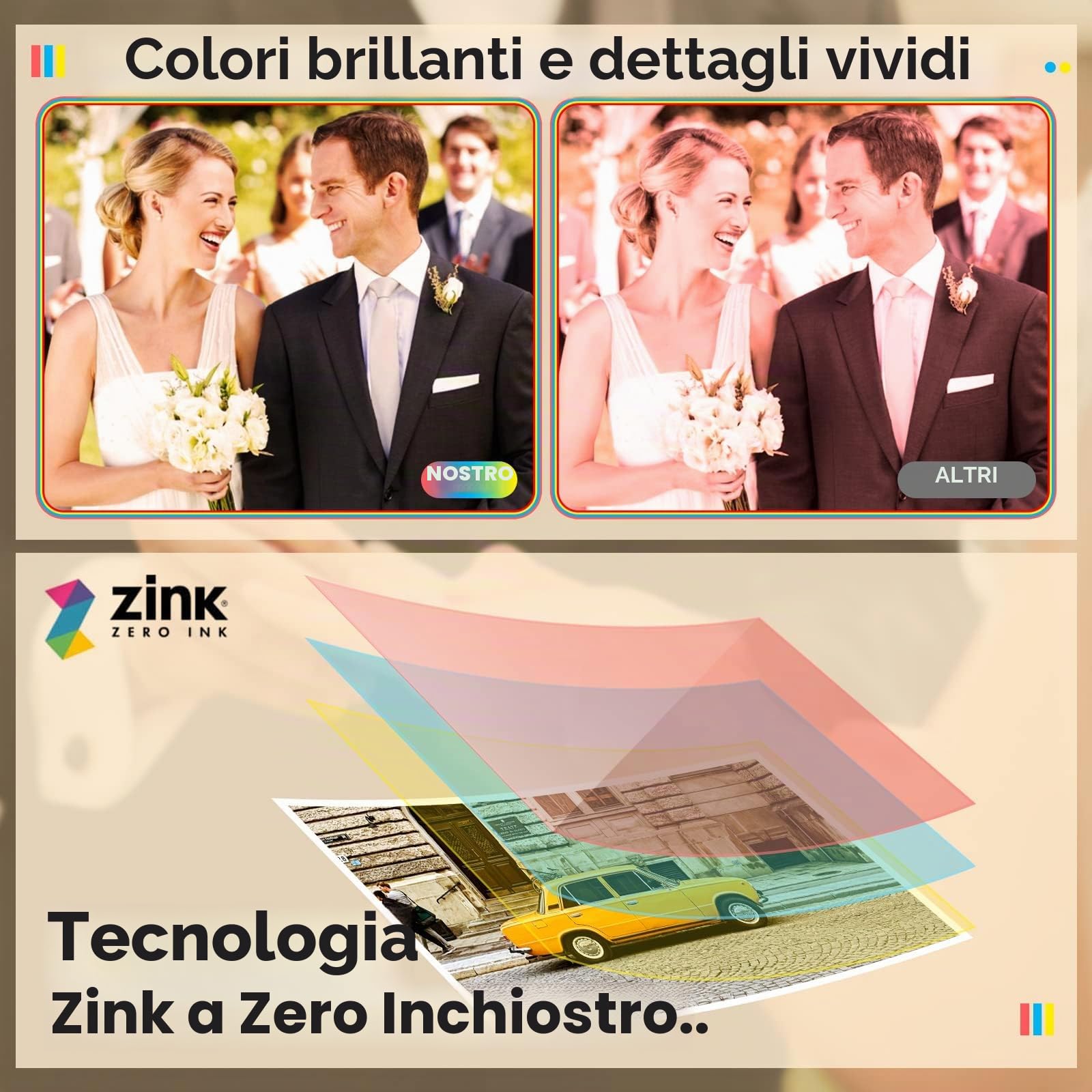 Liene Pearl K100 2x3'' Zink Carta Fotografica 50 Fogli Impermeabile Antistrappo