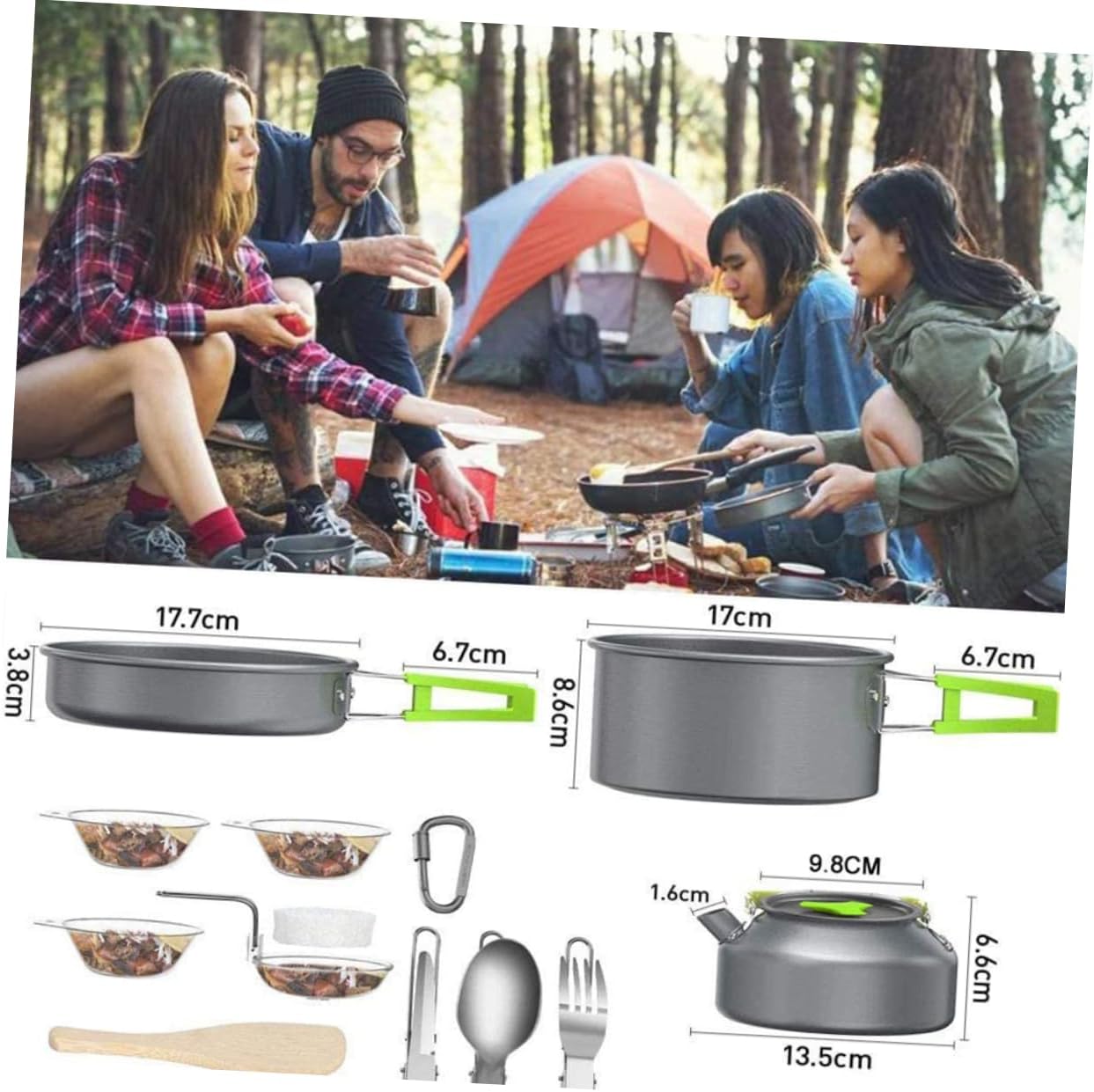 1set Camping Cookware Kit Portable Outdoor Cooking Utensils for Hiking Backpacking and Picnics Lightweight Space-Saving Design and Wear-Resistant