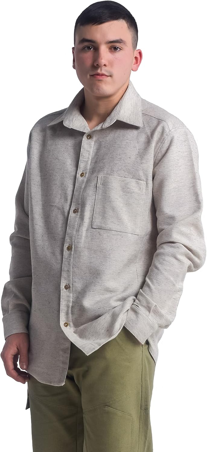 Men's Hemp Shirt Long Sleeve Button Down with Front Pocket