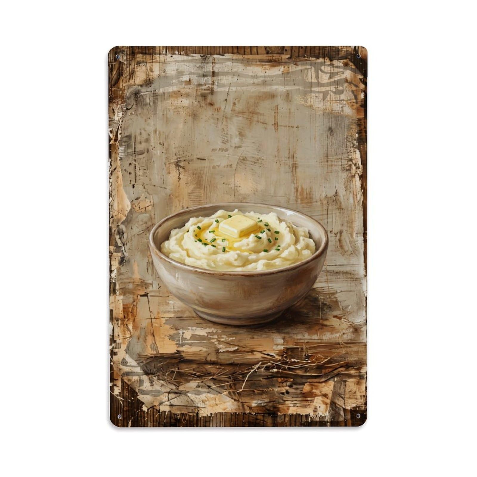 Fqnyr Style Country Dining Table Mashed Potatoes Bowl Countryside Metal Tin Sign Plaque Wall Decor For Cafe, Club Bar, Office, Home Garden Metal Poster 8X12inch