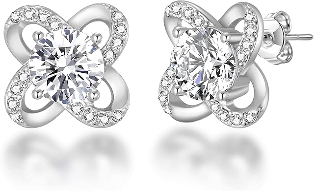 Silver Plated Orbit Earrings Created with Zircondia® Crystals
