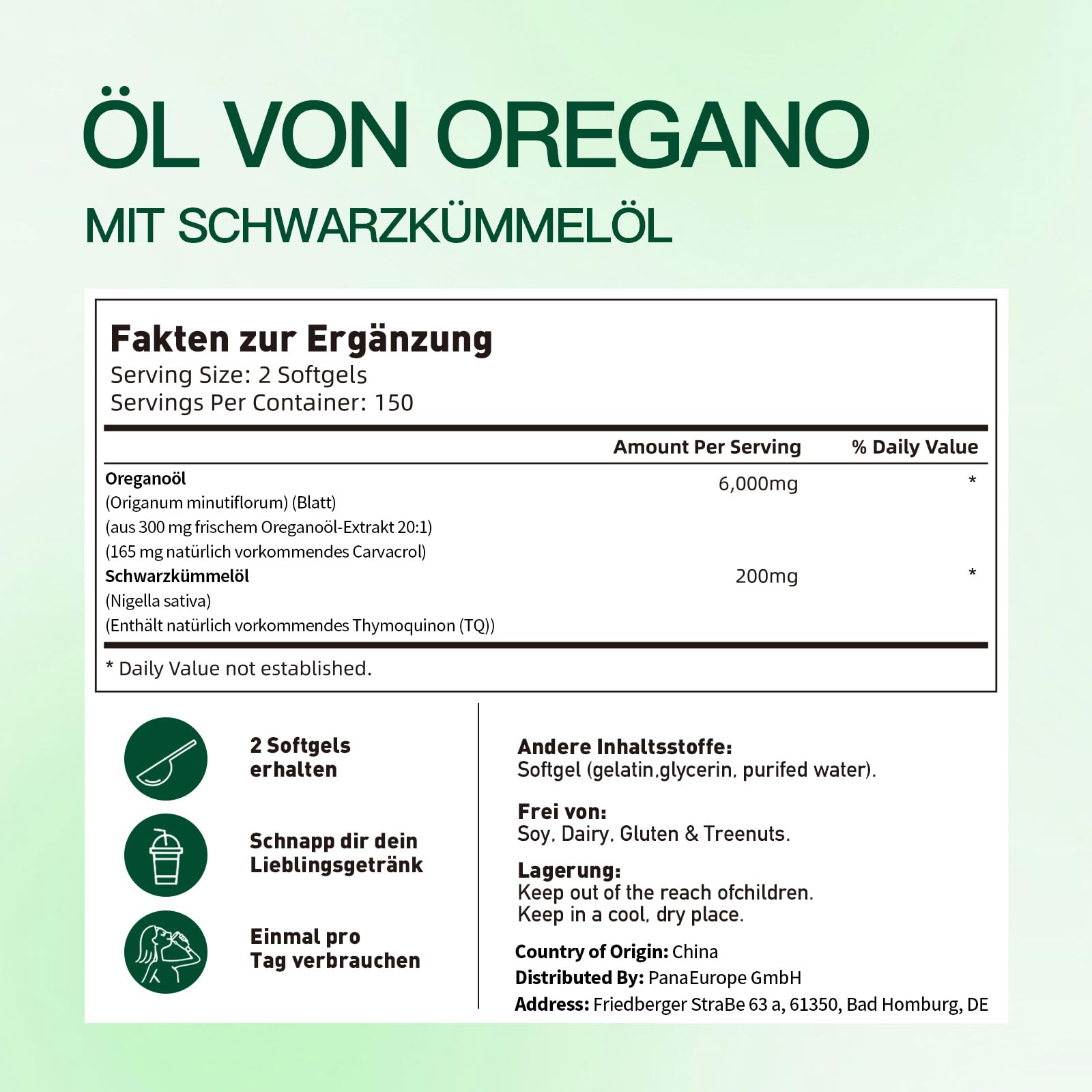 VivoNu Olio di Oregano, Oil of Oregano with Black Seed Oil, olio di origano biologico, senza OGM, 300 unità