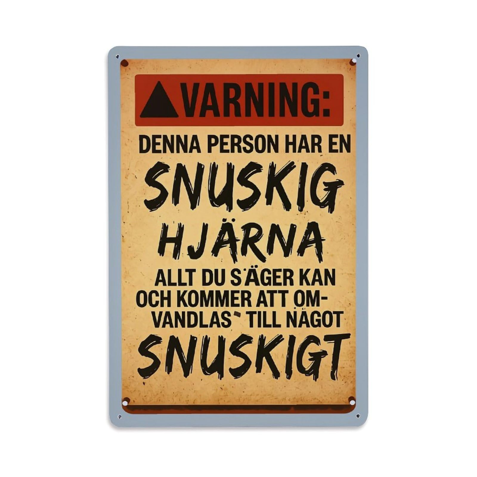 Jdfenggu Vintage Warning Sign With Swedish Text Retro Metal Tin Sign, Metal Poster For Bar, Home, Man Cave, Kitchen, Laundry Room Art Decor 8X12 Inch