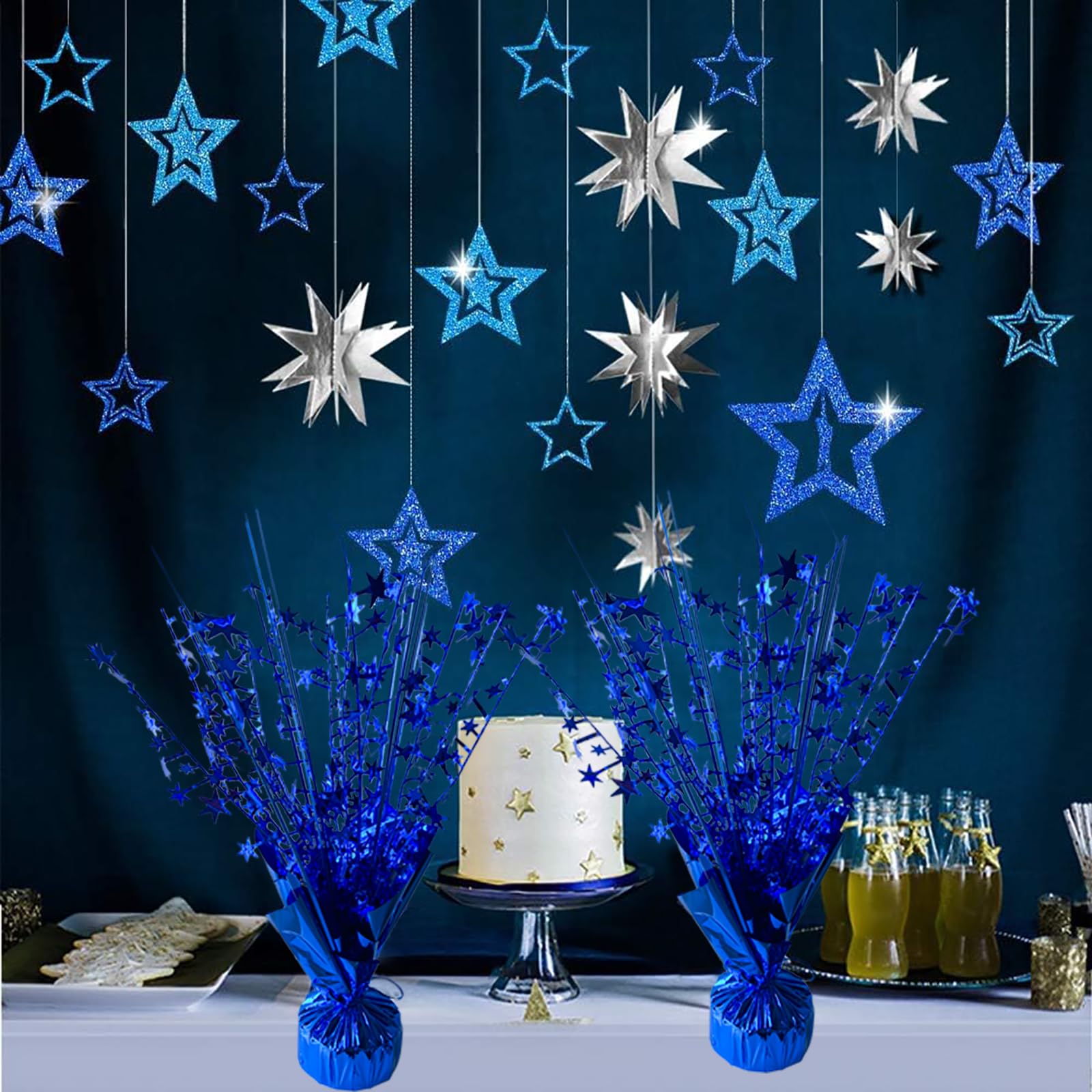 FUBININA Paquete de 6 centros de mesa de papel de aluminio metálico, decoración de mesa de estrella, centros de mesa para cumpleaños, boda, aniversario, graduación, vacaciones, fiestas, decoración,