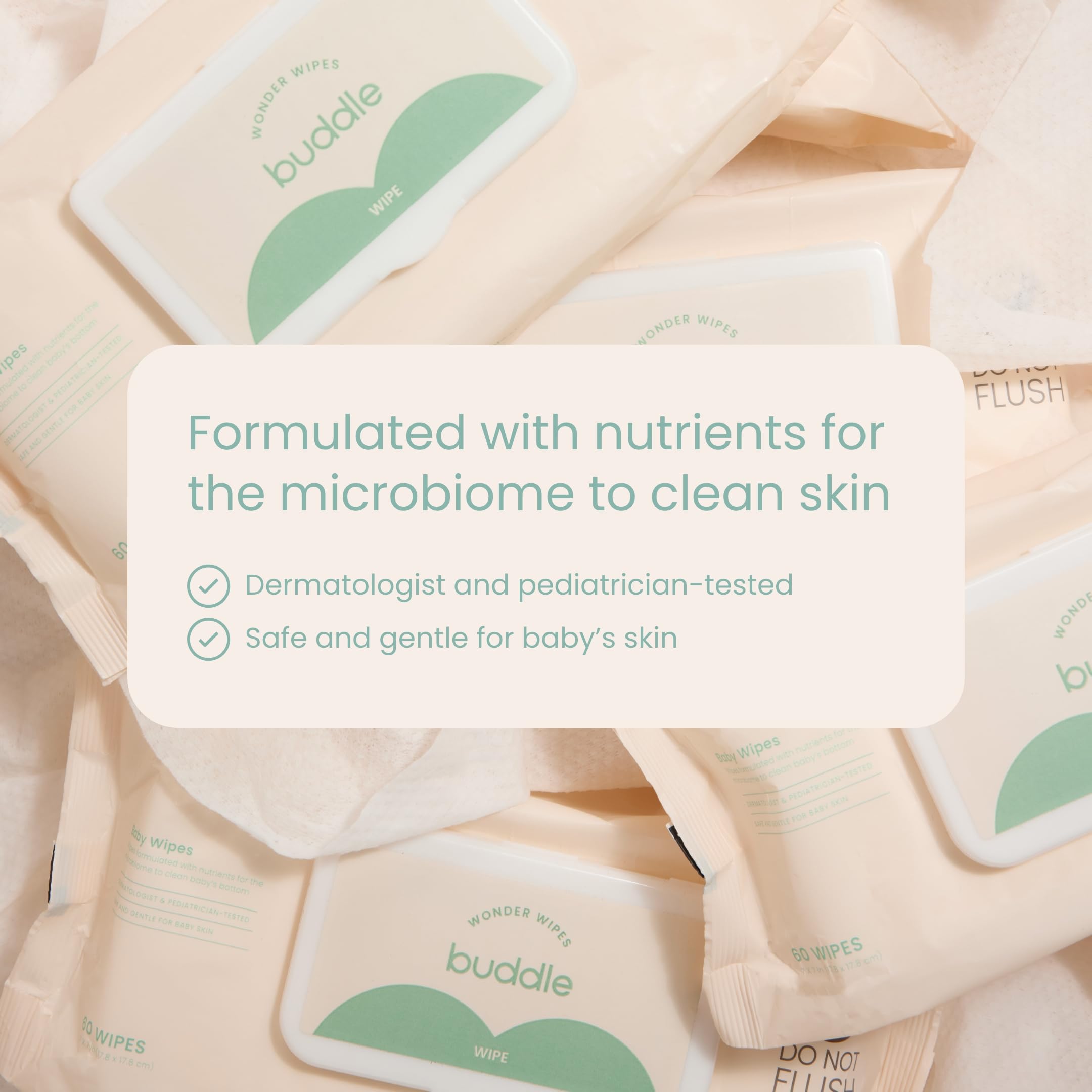 Buddle Wonder Wipes - Paquete de 12 toallitas para bebé con aloe y madreselva, probadas por dermatólogos e hipoalergénicas, biodegradables y compostables a base de plantas para pieles sensibles