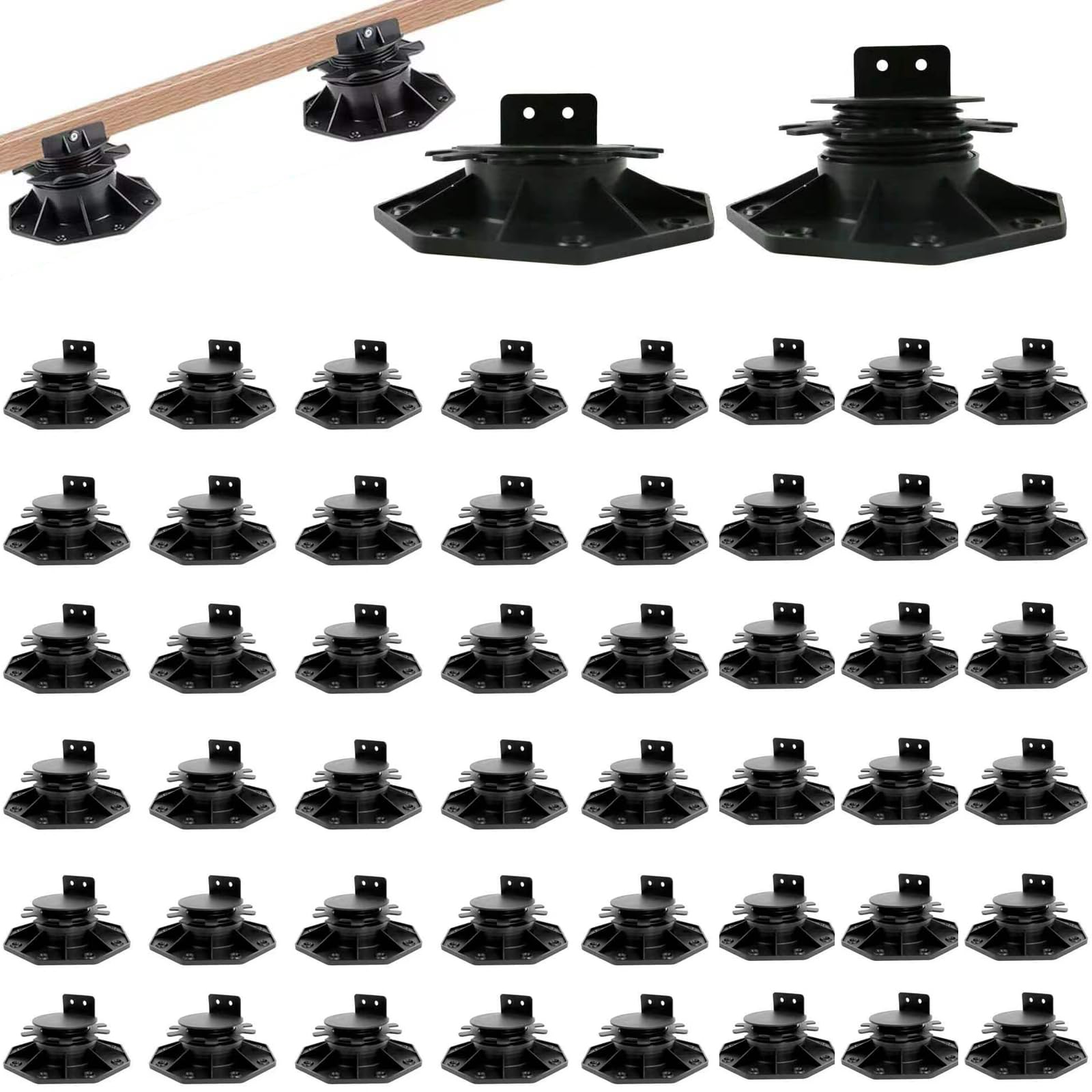 50 Pack Adjustable Decking Support Pedestals, 30-60mm Decking Risers for Composite & Timber Decking, Heavy Duty Foundation Supports for Joists, Shed Bases & Raised Flooring
