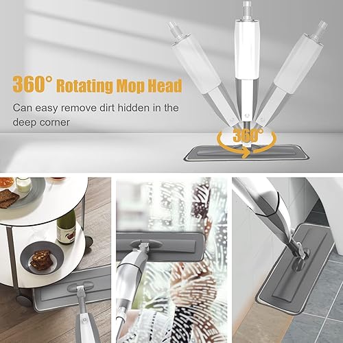 Miniatura 3 de Trapeador de pulverización para limpieza de suelos mopa húmeda de microfibra con 3 almohadillas lavables y botella recargable, trapeador plano con