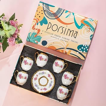 Porsima 3189 Aurora 12 Parça Yaldızlı Porselen Türk Kahve Fincan Takımı