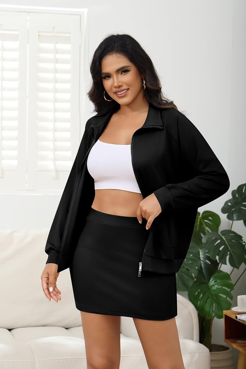 Ophestin 2 Piece Skirt Sets for Women Casual Outfits Workout Sets Zipper Jacket and Mini Skorts Suit Athletic Clothing - Image 6
