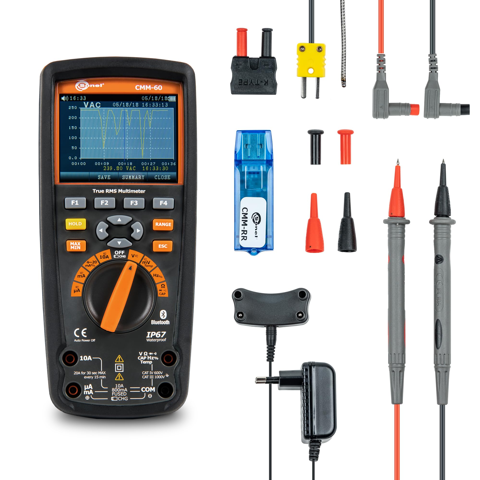 SONEL CMM-60 Multímetro industrial avanzado, voltaje AC/DC, medición de intensidad de corriente AC/DC, resistencia, capacidad, temperatura, ancho de pulso, frecuencia (CMM-60)