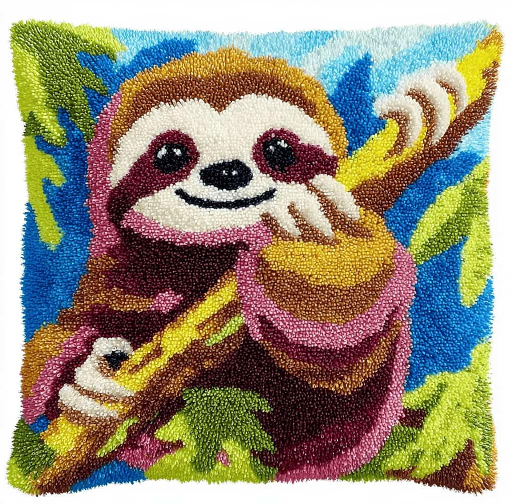 Kitquiver Decor Latch Hook Cushion Kit,Sloth DIY Pillow Cover 43X43Cm
