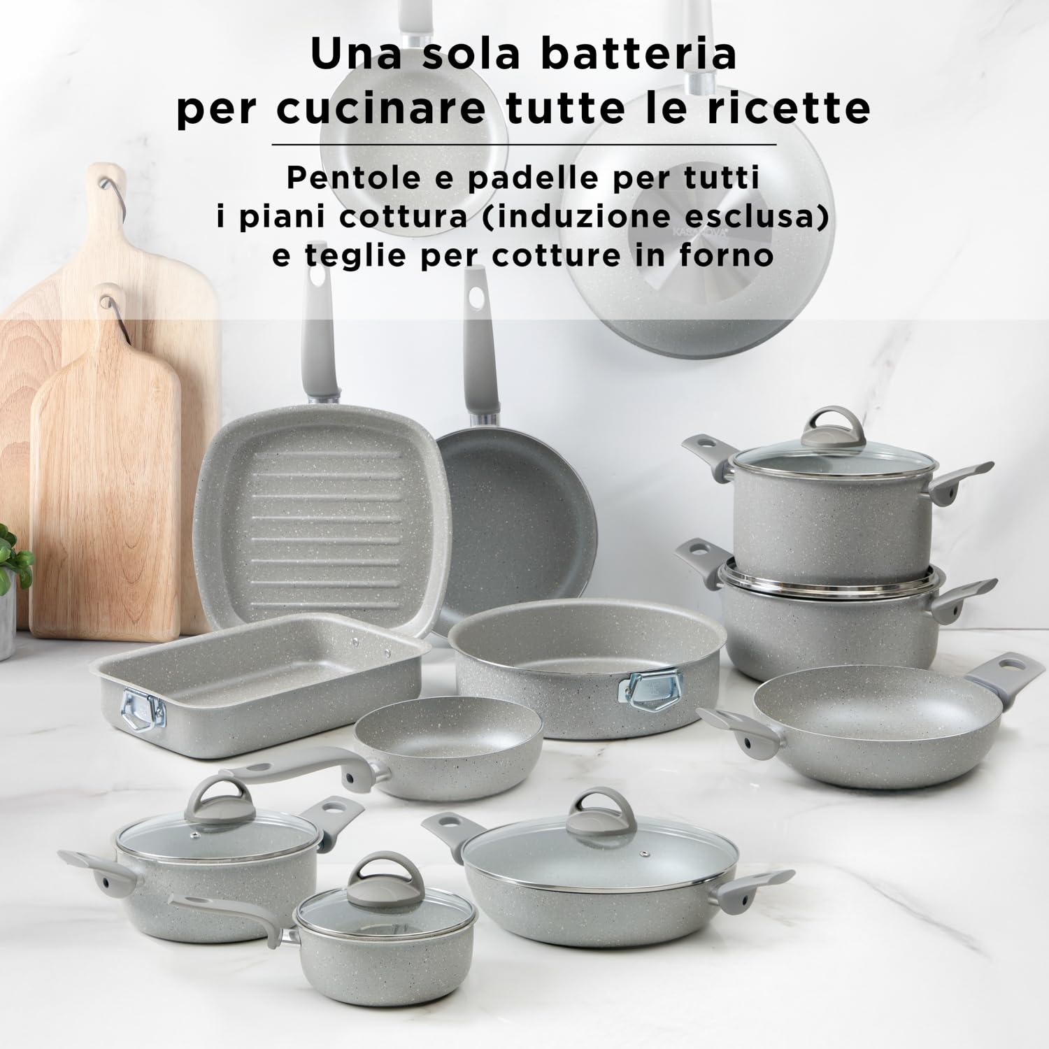 KASANOVA Set pentole per piani cottura tradizionali, set di pentole antiaderente, Batteria di Pentole da 18 pezzi con coperchi, cottura salutare, rapida e uniforme (18 pezzi)