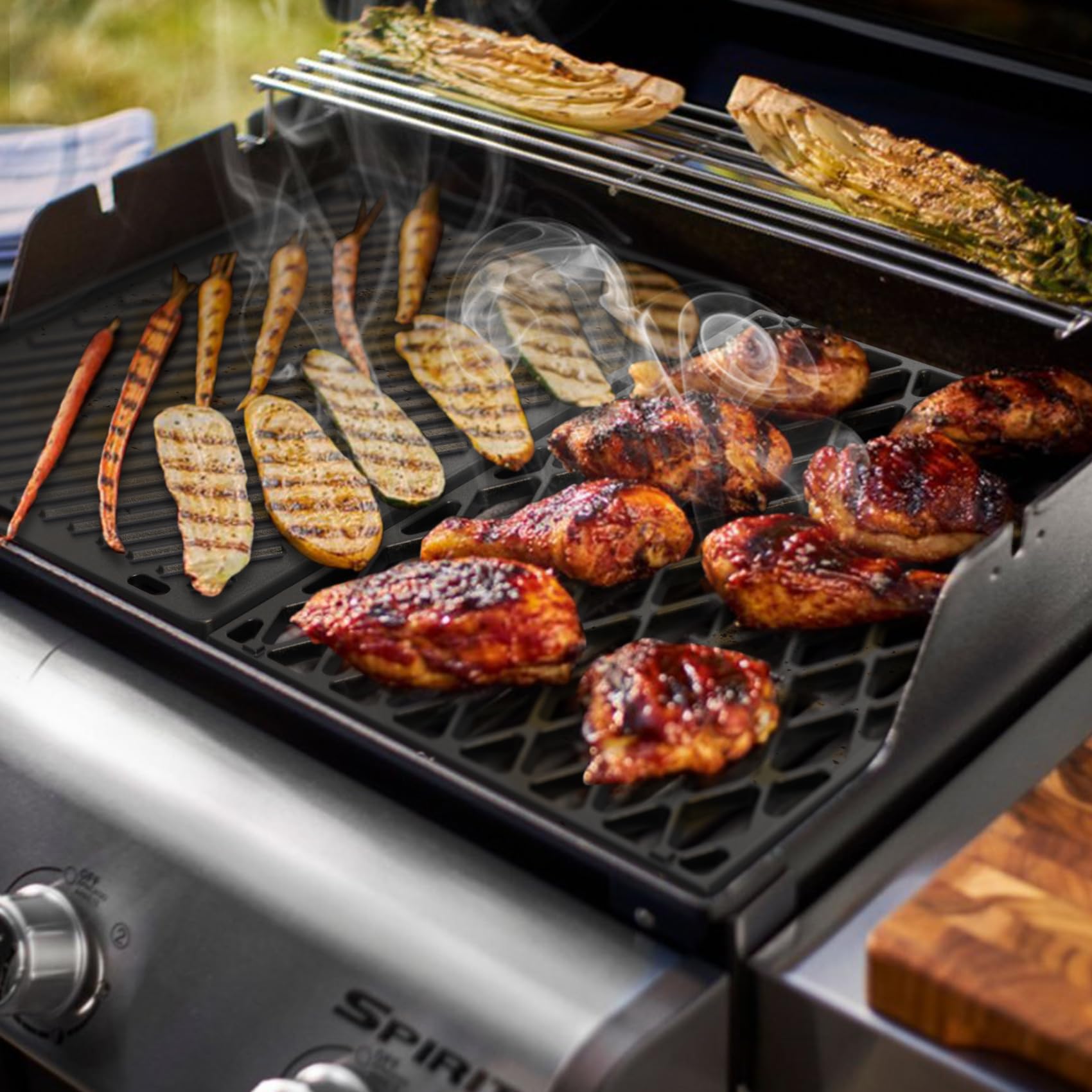 Onlyfire Set de Plancha Reversible y Parrilla de Cocción de Hierro Fundido para Parrillas de Gas Weber Spirit I y II Serie 300, Spirit Serie 400, Spirit E/S 310, 320, 330, Spirit 700