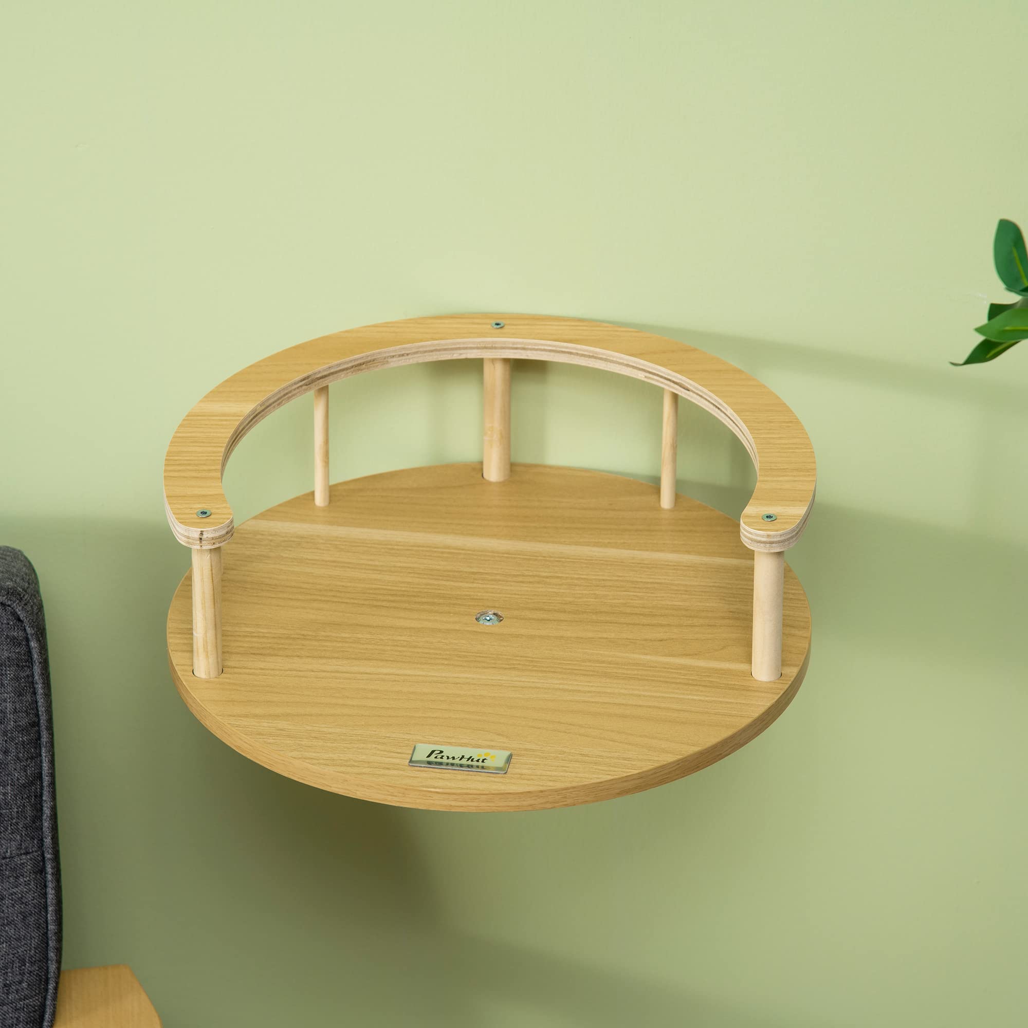 Parete di arrampicata per gatti PawHut, lettino per gatti da parete, letto per gatti da montare a parete, amaca per gatti, piattaforma per gatti con cuscino, mobili per gatti, rovere+bianco crema, Ø34