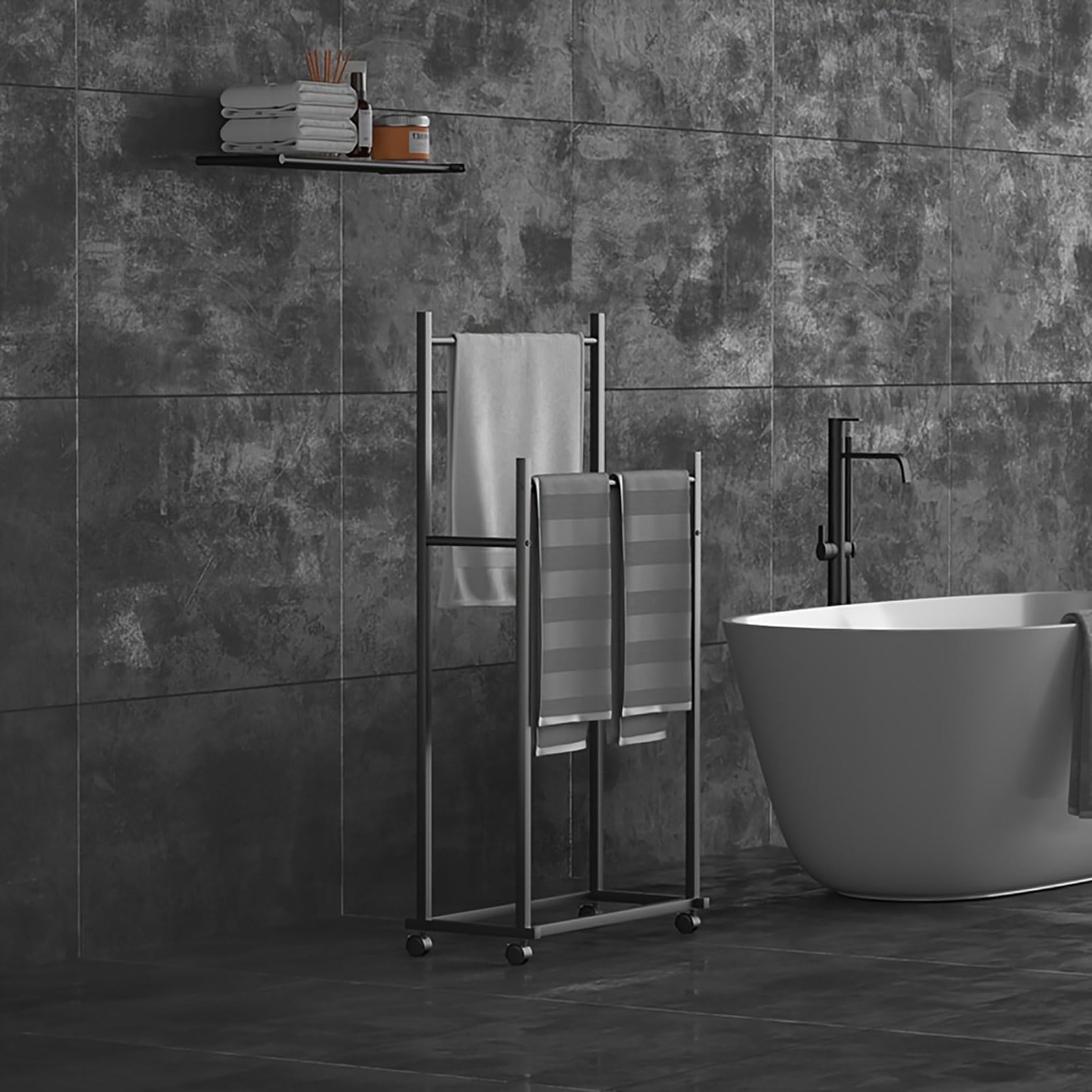 Toallero De Pie para Baño, Organizador De Baño De 2 Niveles, Manta De Almacenamiento, Estante para El Piso, Piscina, Soporte para Toallas De Metal para Exteriores, Estante De Secado