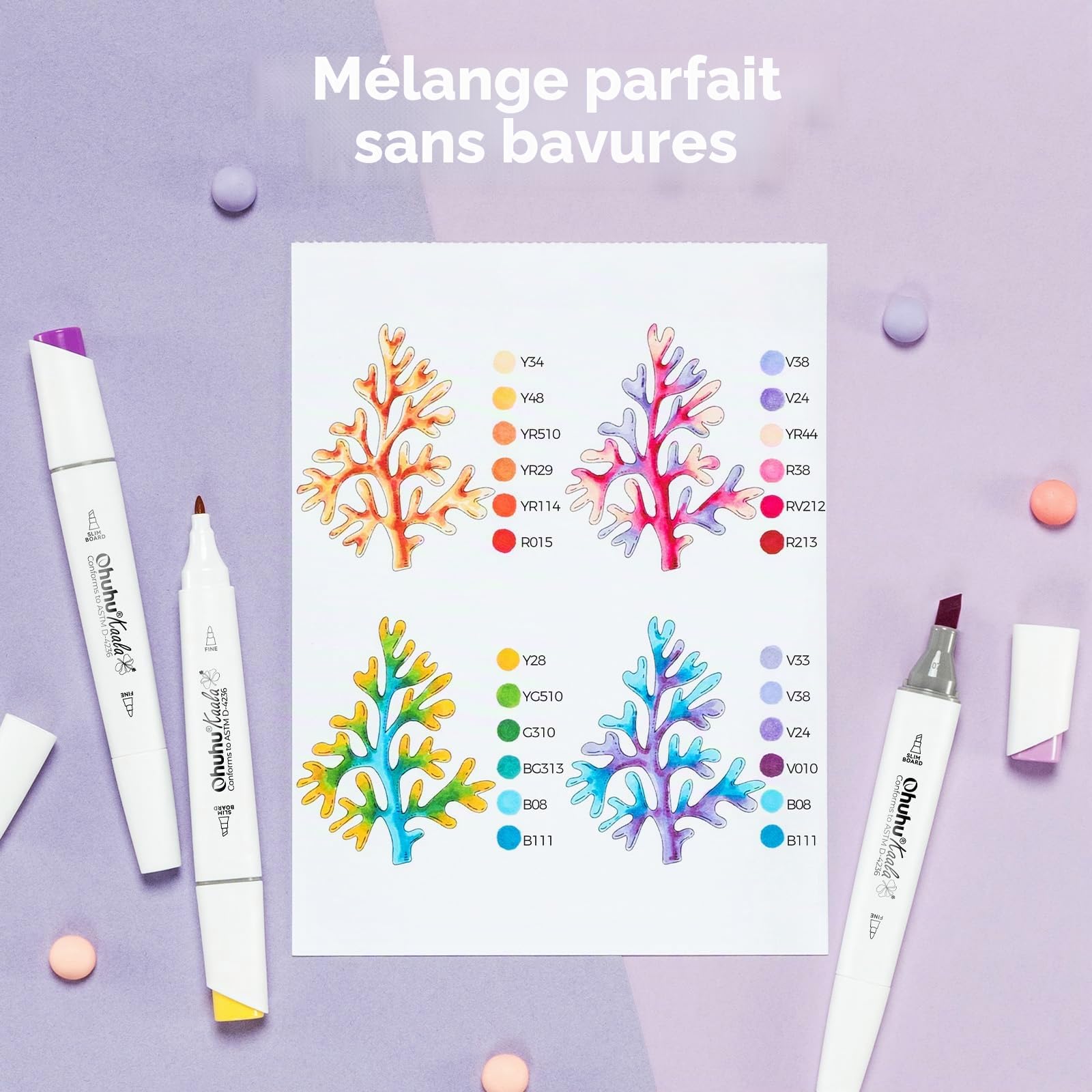 Ohuhu feutres alcool, 60+1 Couleurs feutre à alcool permanent à double pointe, rechargeable, à mélange parfait Pour les artistes et les adultes, coloriage Dessin Animé Bandes Dessinées - Série Kaala
