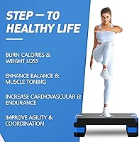 Vista 6 de GYMMAGE Aerobic Exercise Step, Adjustable Aerobic Stepper for Exercise, Workout Step Platform for Step Up, 26.5" Step Deck with 4” 6” 8” Adjustable
