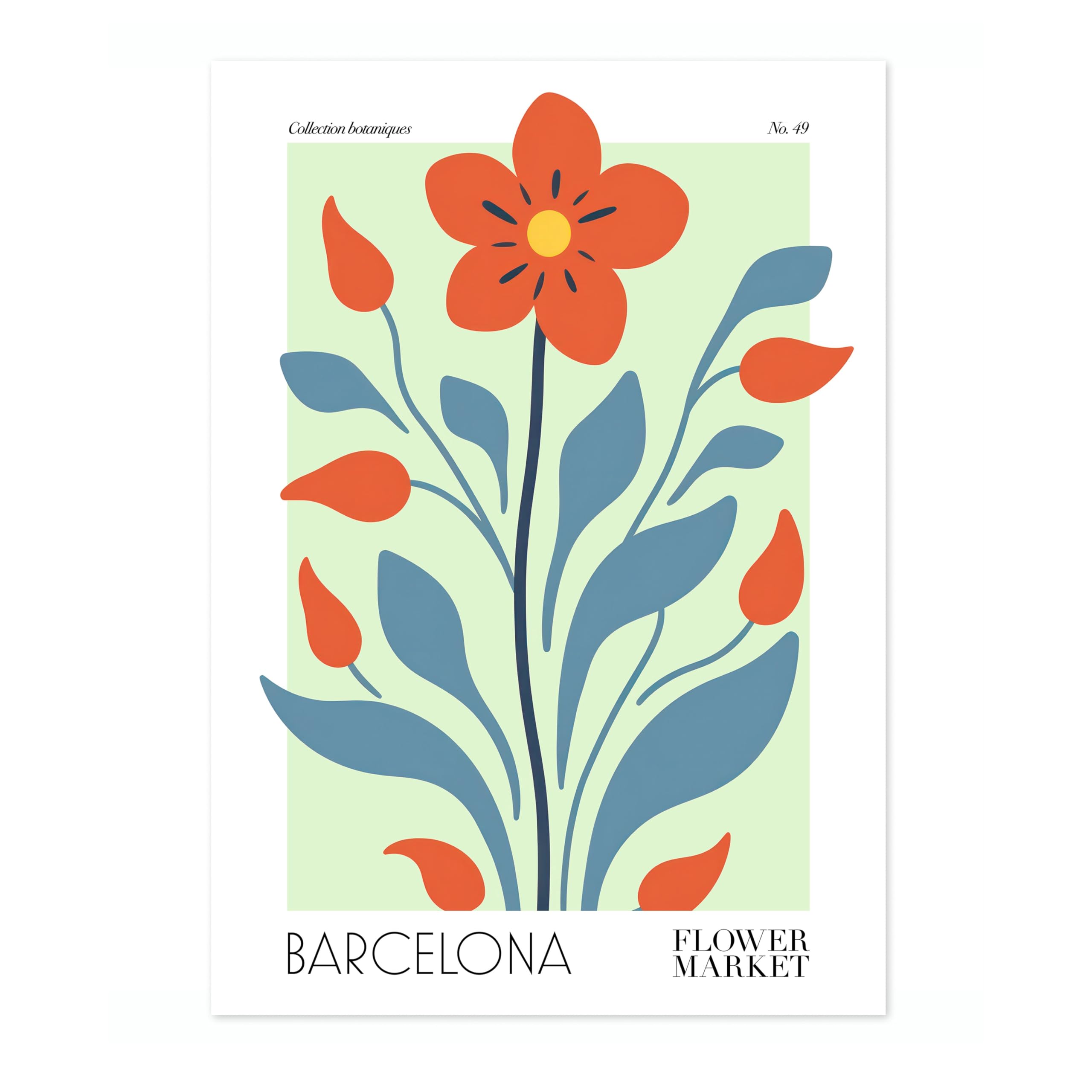 Barcelona Flower Market Poster Floral Wall Decor Print Abstract Colourful Minimalist Travel Bedroom Art, Archival Matte, A3 (Print Only) - 42x29.7cm