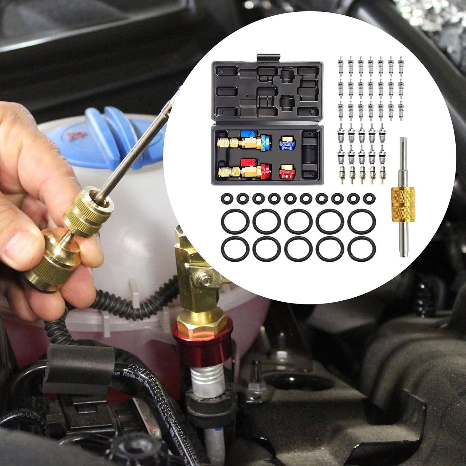35PCS R134a R1234YF AC Valve Core Remover Installer Kit Air Condition Valve Core Refrigeration Schrader Valve Core 3 PCS Remover Tool with 20 PCS O-Ring Rubber Seal Replaces for Car