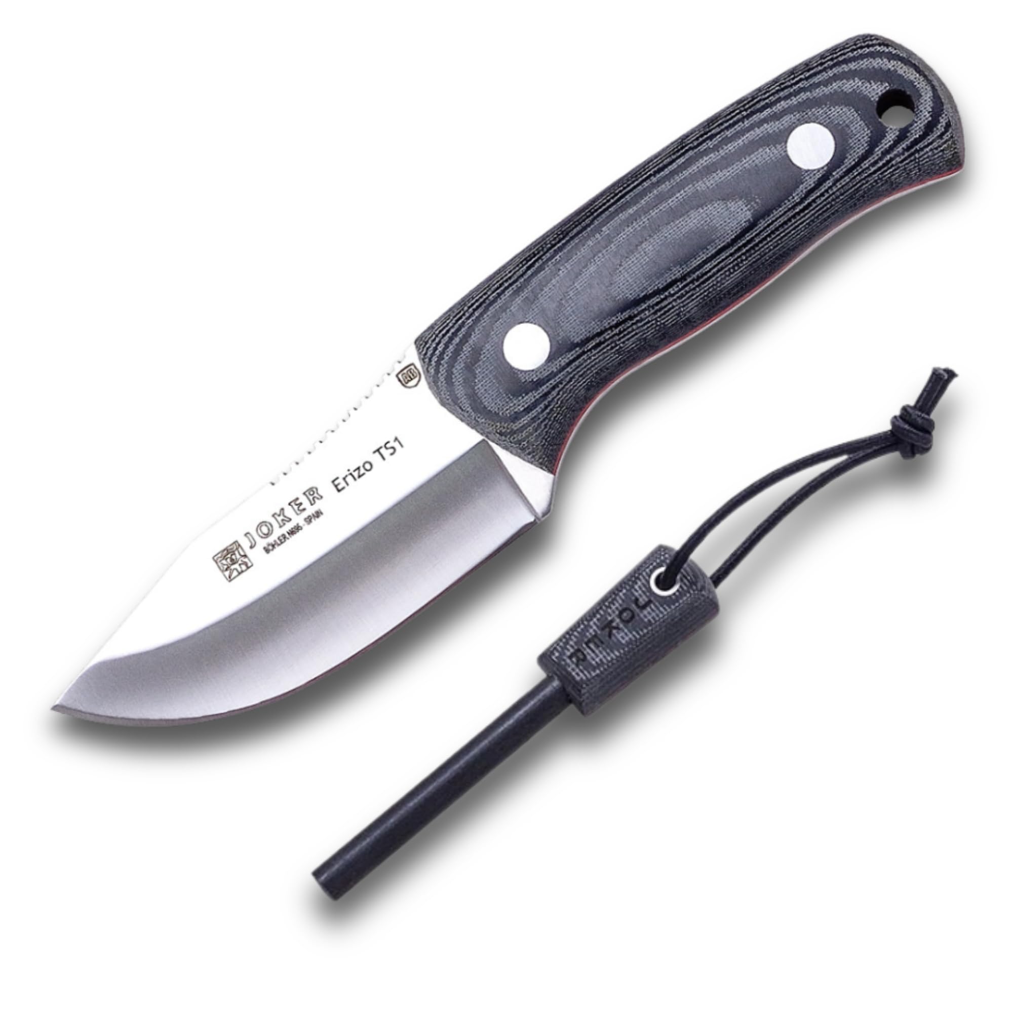 joker Coltello da caccia di sopravvivenza Coltello da caccia TS1 CM81-F, manico micarta, coltello con lama de 7,5 cm, include fodero de kydex, per la pesca, la caccia, il campeggio e l'escursionismo