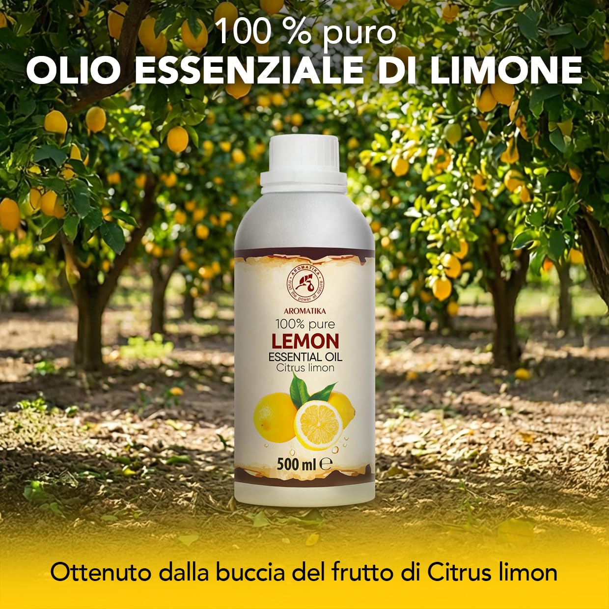 Olio essenziale di Limone 500 ml - Citrus Limon - Naturale e Puro - Olio essenziali per Diffusori - Profumi per la Casa - Saponi e Candele - Sauna - Aroma di Agrumi - Aromaterapia