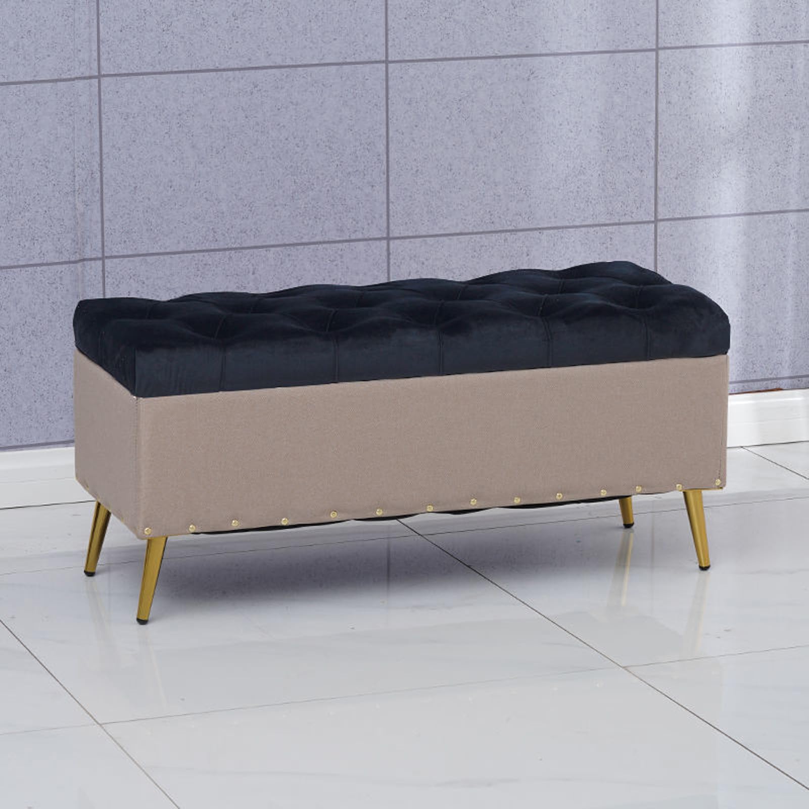Banc ottoman de rangement noir 40x40x45cm pour salon et entrée