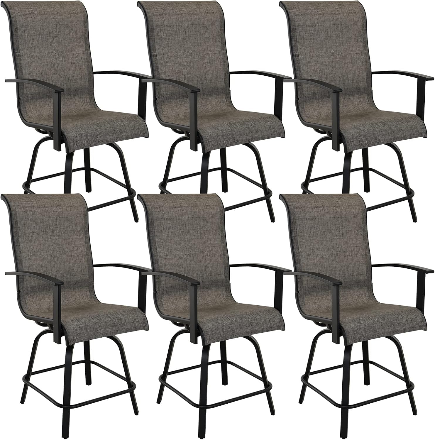 Grand patio Counter Height Swivel Bar Stools Set of 6, 24" Height Patio Bar Chairs for Porch Deck, Outdoor Sling Fabric (Coffee, 6PC)