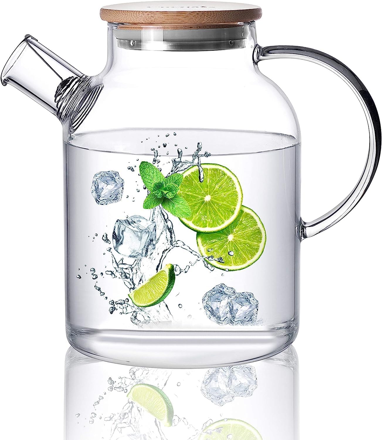 Glass Teapot with Removable Filter Spout and Bamboo Lid, Stovetop Safe Tea Pot,Clear Glass Tea Pot for Loose Leaf, Blooming Tea (1500Ml)(Pack of 1)