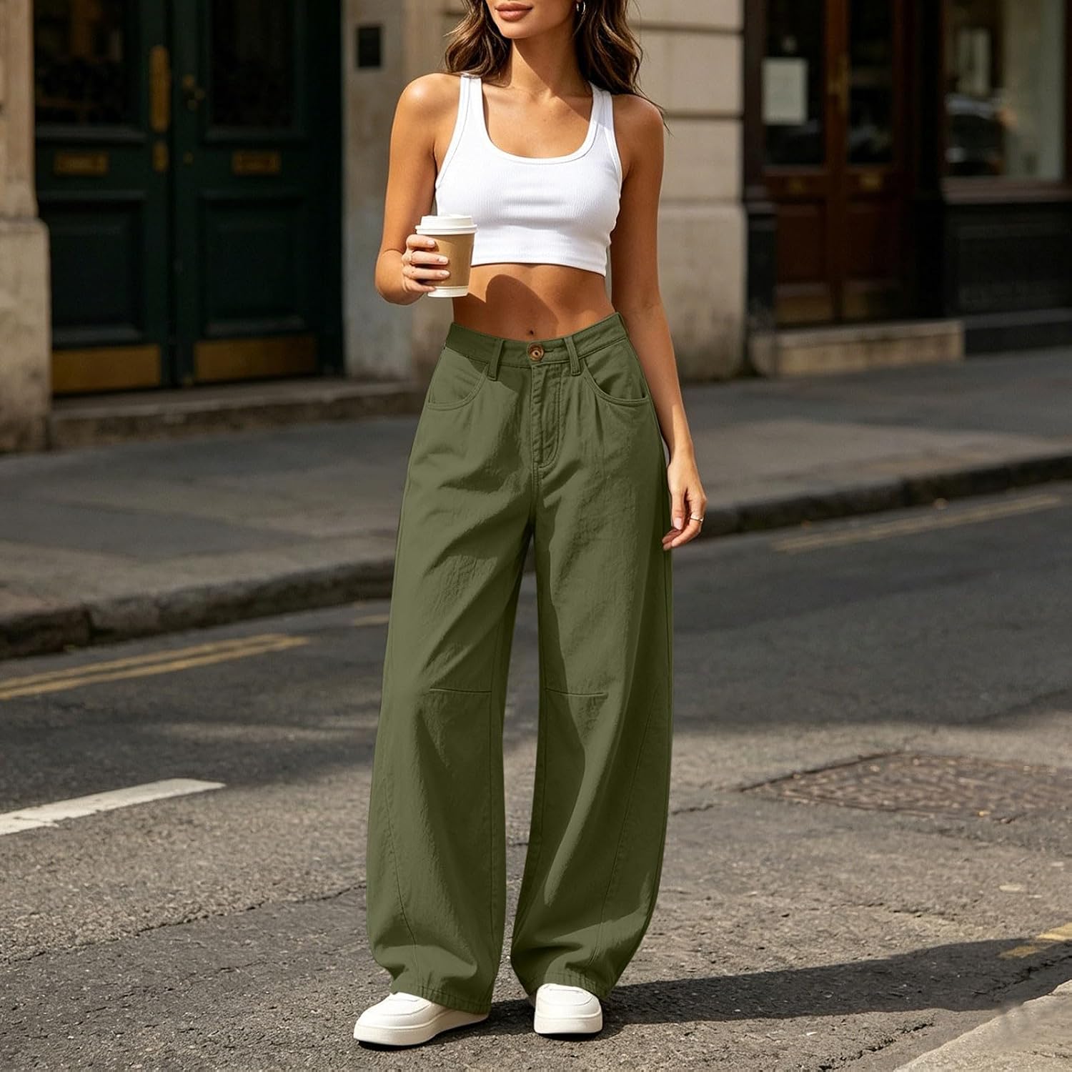 Barrel Pants Women Wide Leg Palazzo Cotton Pants Casual Beach Vacation Boho Summer Fall Outfits with Pockets