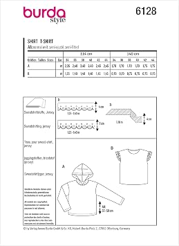 Burda Style Misses' Hoodie or Sleeveless Sweatshirt Top, Code 6128 Sewing Pattern Kit, Sizes 8-18, Multicolor