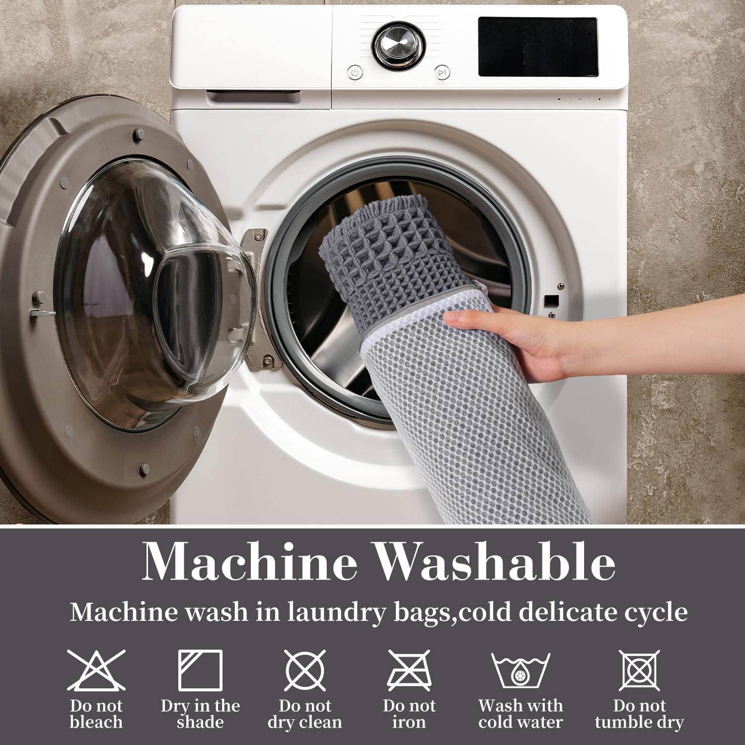 RESARE Waffle Bath Mat - Super Absorbent Non Slip Machine Washable, Ultra Soft Boho Rug with Tassels, Upgraded Bordered Design, 17"x24" Dark Grey - Image 6