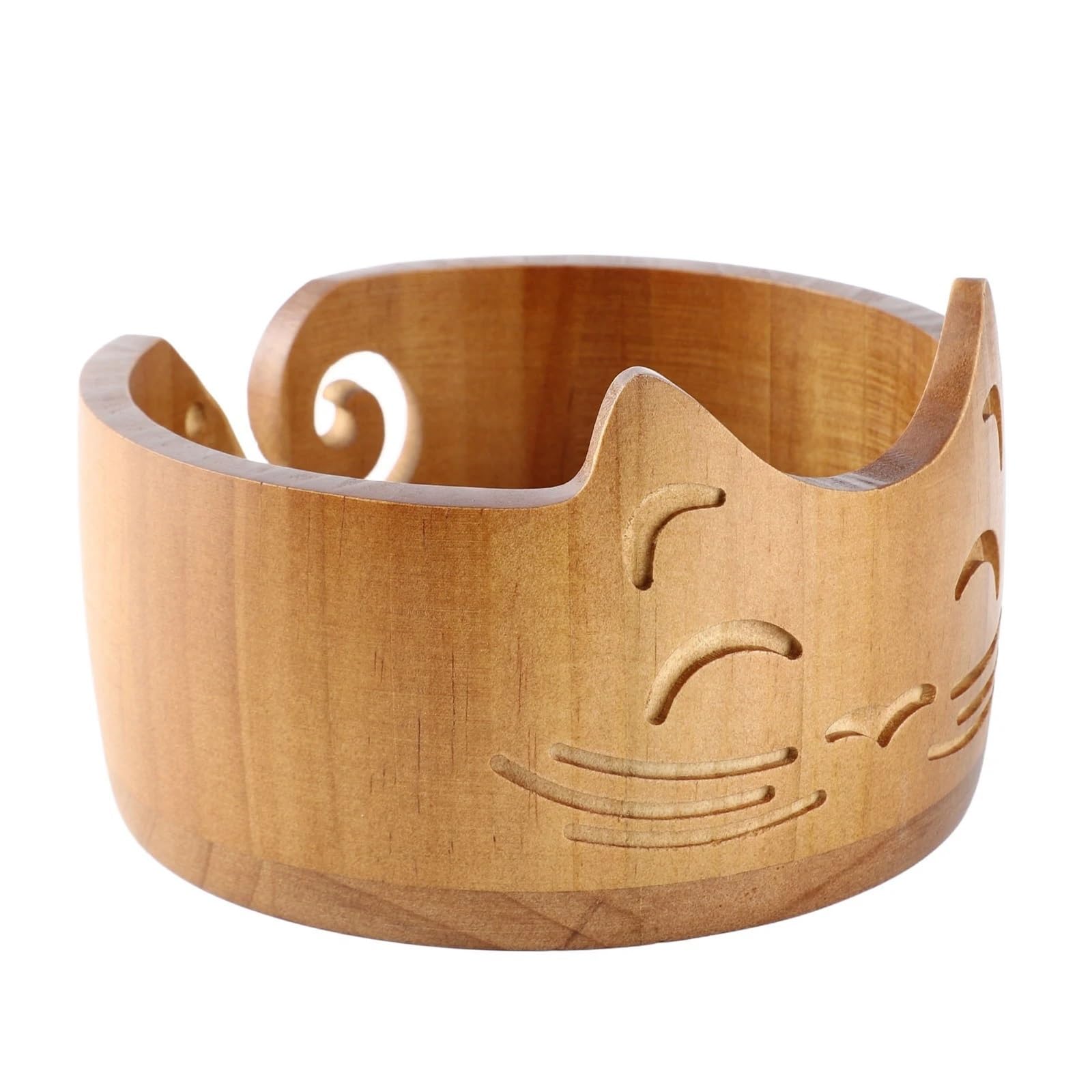 Ciotola per Conservare Il Filo Ciotola di Filato in Legno Dispenser Porta Filati a Forma Gatto Carino Scatola portaoggetti for organizzatore for Uncinetto for la casa(18x18x10cm)