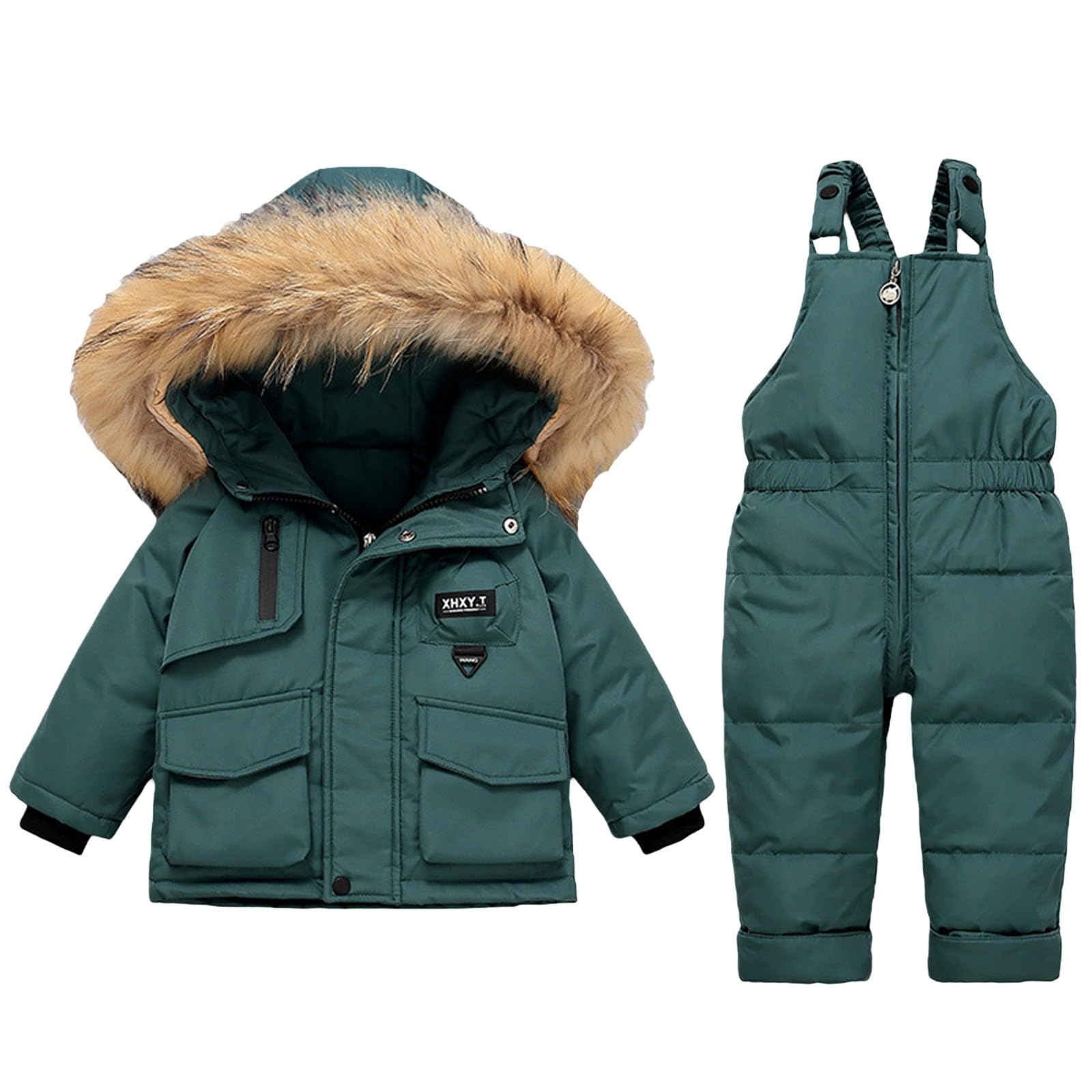 Traje de nieve de 2 piezas para bebé, aislado, con capucha de piel sintética, trajes de esquí impermeables para niñas y niños, conjunto de abrigo de invierno para niños